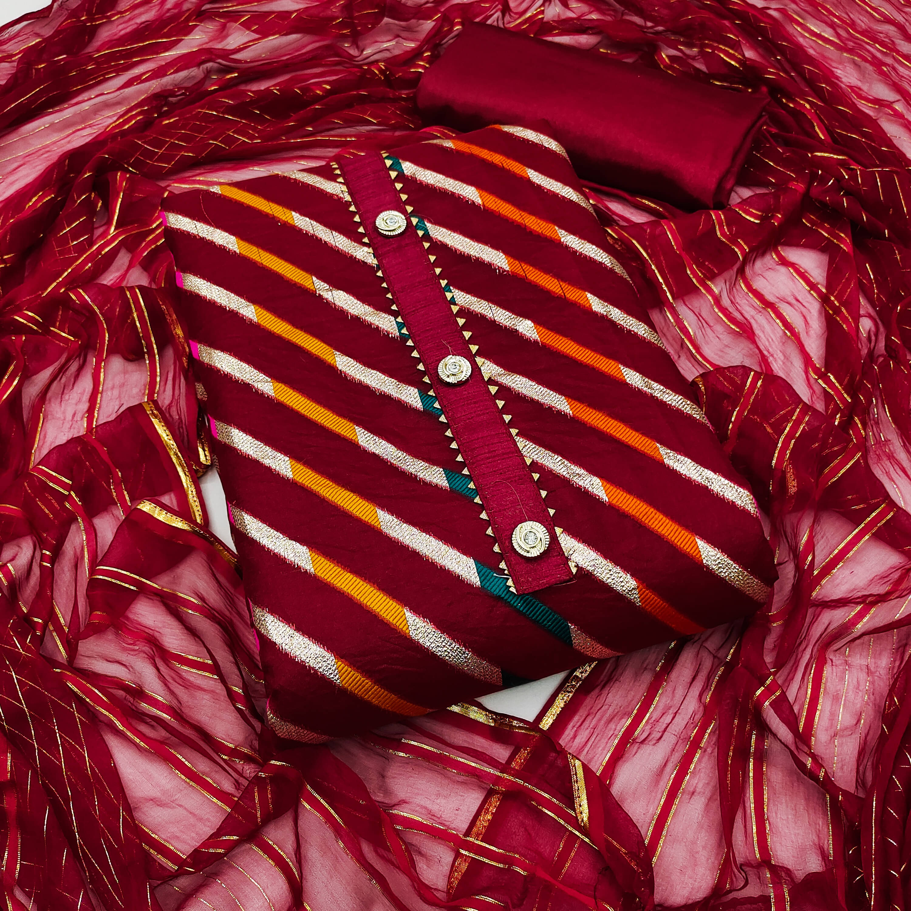pandadi saree Unstitched Linen Striped Dress Material - Maroon ( Pack of 1 ) pandadi saree Unstitched Linen Striped Dress Material - Maroon ( Pack of 1 )