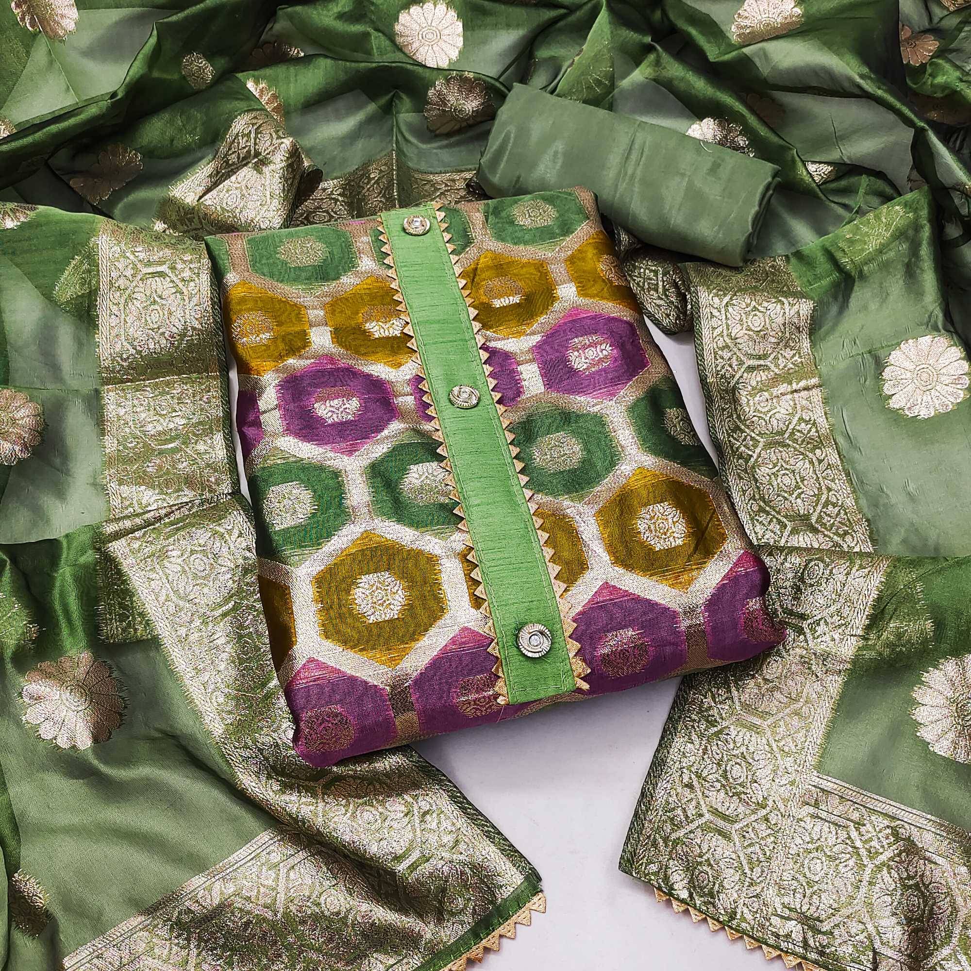 pandadi saree Unstitched Organza Printed Dress Material - Green ( Pack of 1 )     			pandadi saree Unstitched Organza Printed Dress Material - Green ( Pack of 1 )
