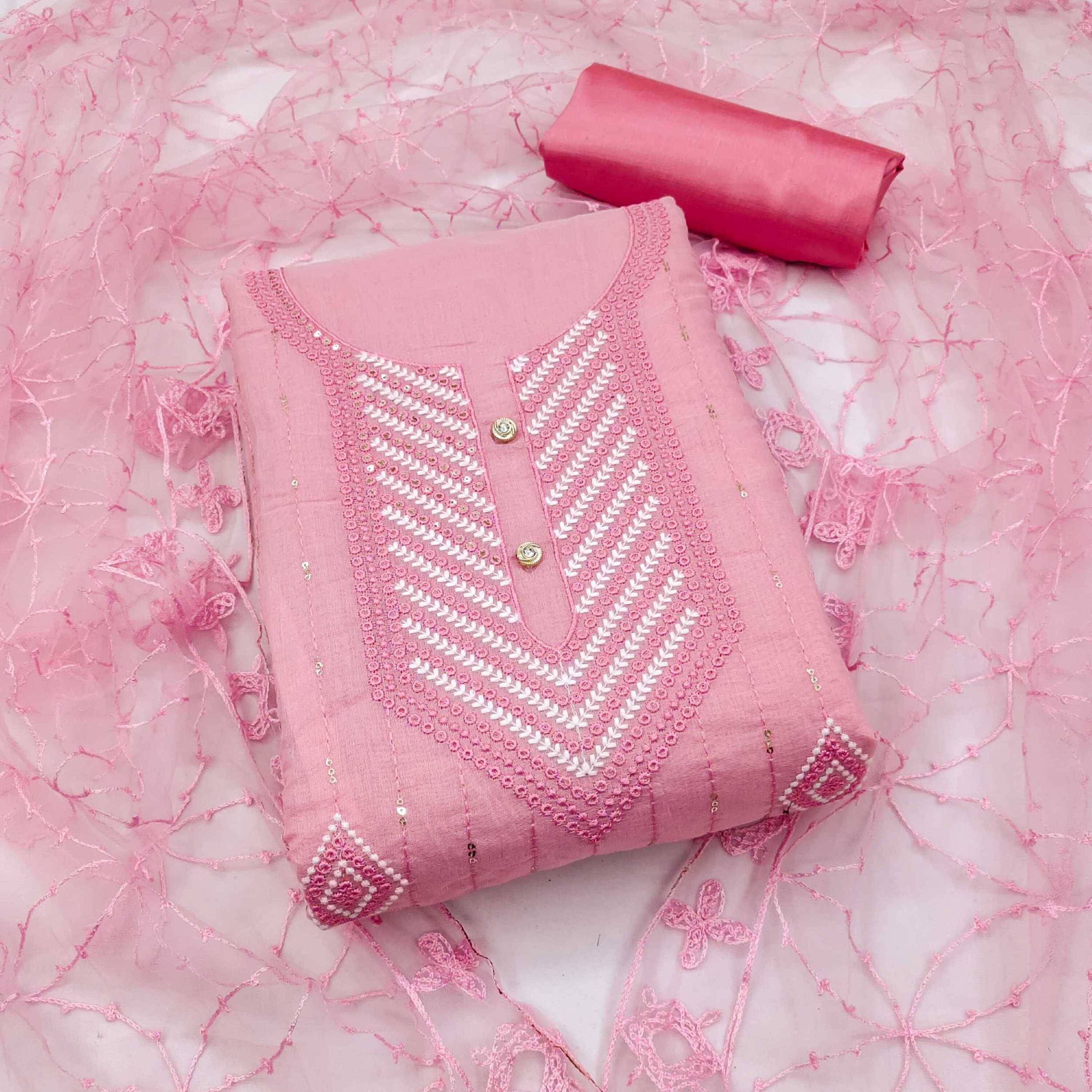 pandadi saree Unstitched Silk Embroidered Dress Material - Pink ( Pack of 1 )     			pandadi saree Unstitched Silk Embroidered Dress Material - Pink ( Pack of 1 )