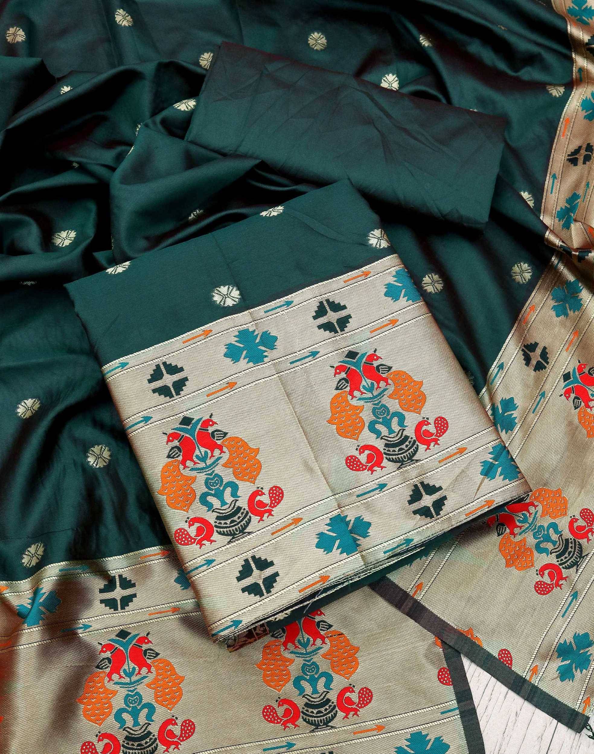     			pandadi saree Unstitched Silk Printed Dress Material - Green ( Pack of 1 )