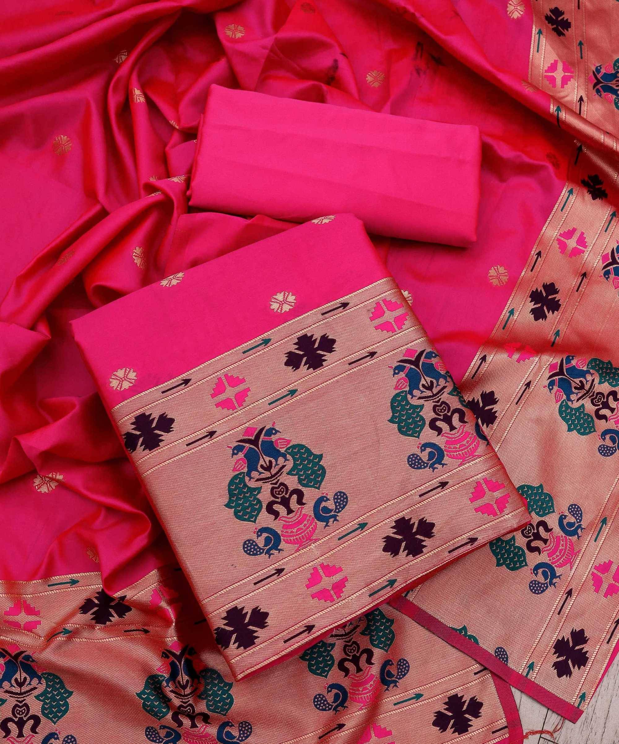 pandadi saree Unstitched Silk Printed Dress Material - Pink ( Pack of 1 ) pandadi saree Unstitched Silk Printed Dress Material - Pink ( Pack of 1 )