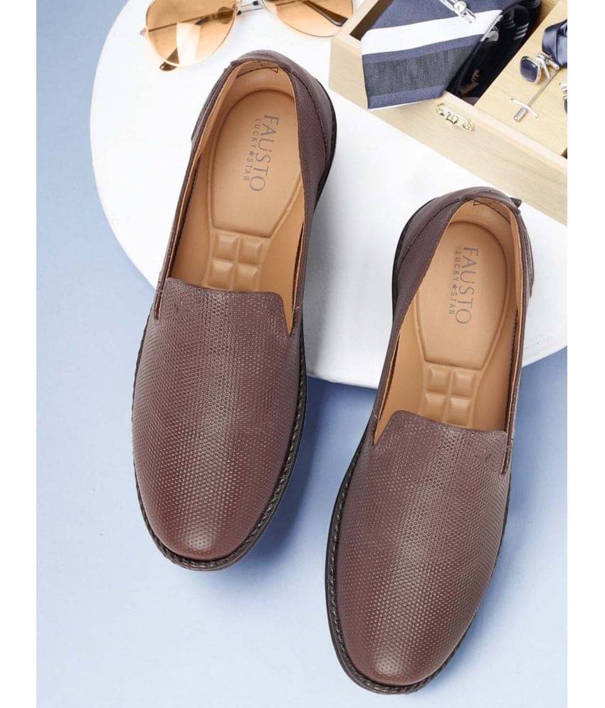     			Fausto Brown Men's Slip On Formal Shoes