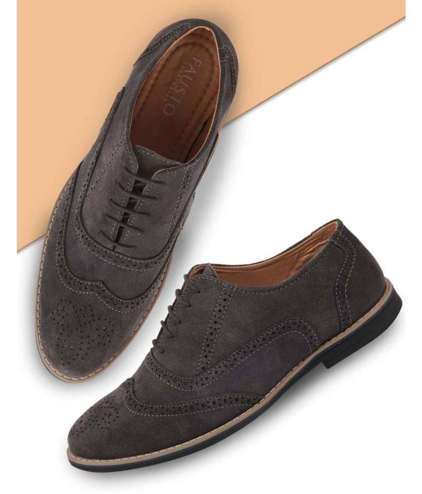 Fausto Gray Men's Brogue Formal Shoes     			Fausto Gray Men's Brogue Formal Shoes