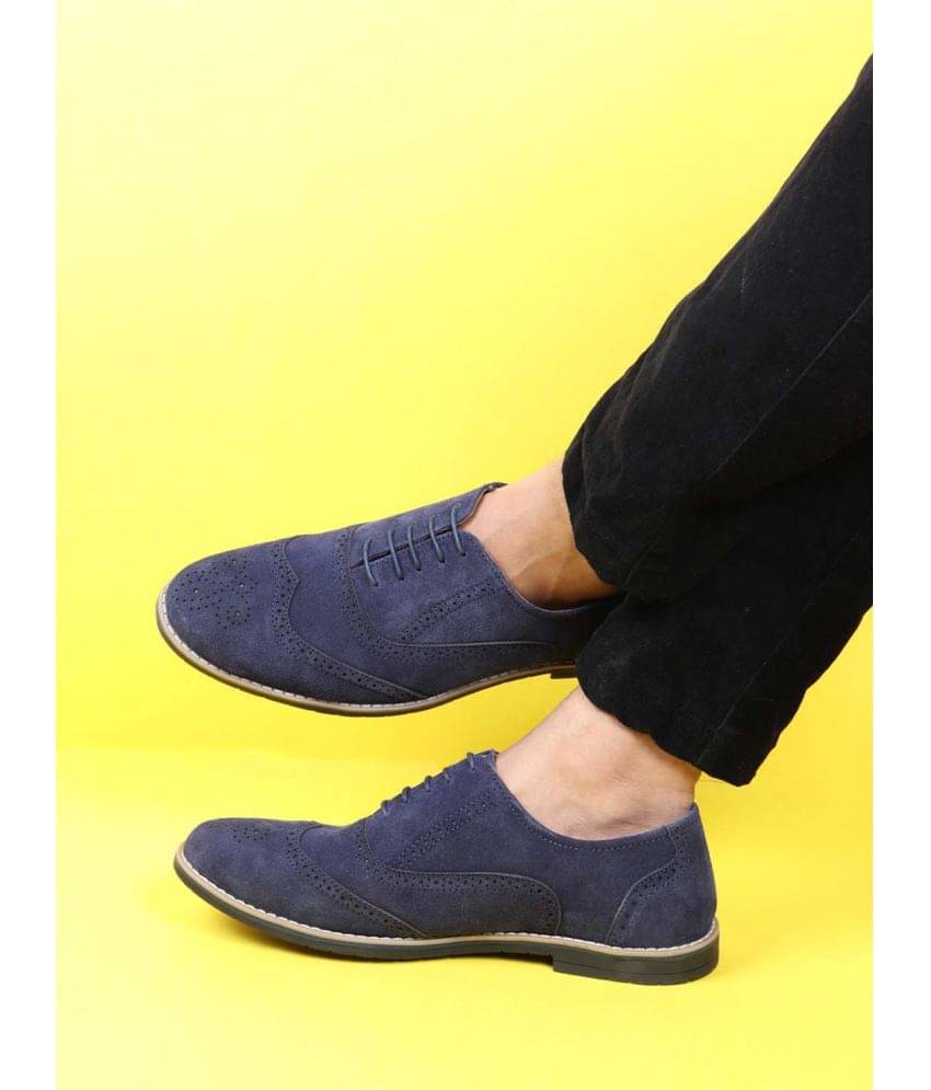     			Fausto Navy Blue Men's Brogue Formal Shoes