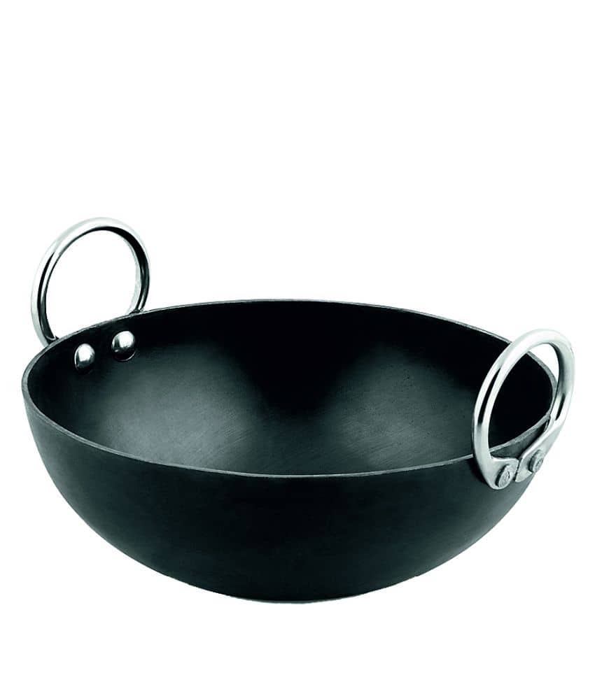 Ms Pure Iron/Loha Black Deep Kadai/Wok With Double Sided SS Ring Handles No-12 (Dia-12 Inches, Cap.-3 Litres) - Cookware | Buy online on ZillyBuy