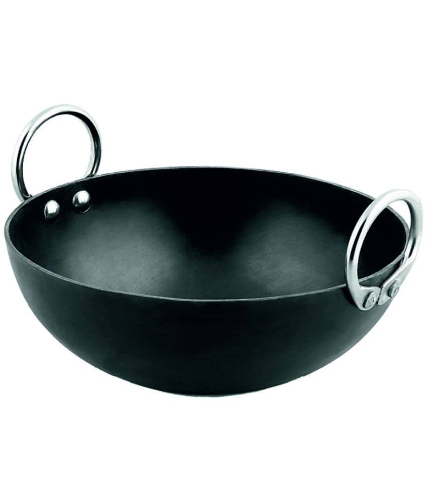 Ms Pure Iron/Loha Black Deep Kadai/Wok With Double Sided SS Ring Handles No-12 (Dia-12 Inches, Cap.-3 Litres) - Cookware | Buy online on ZillyBuy