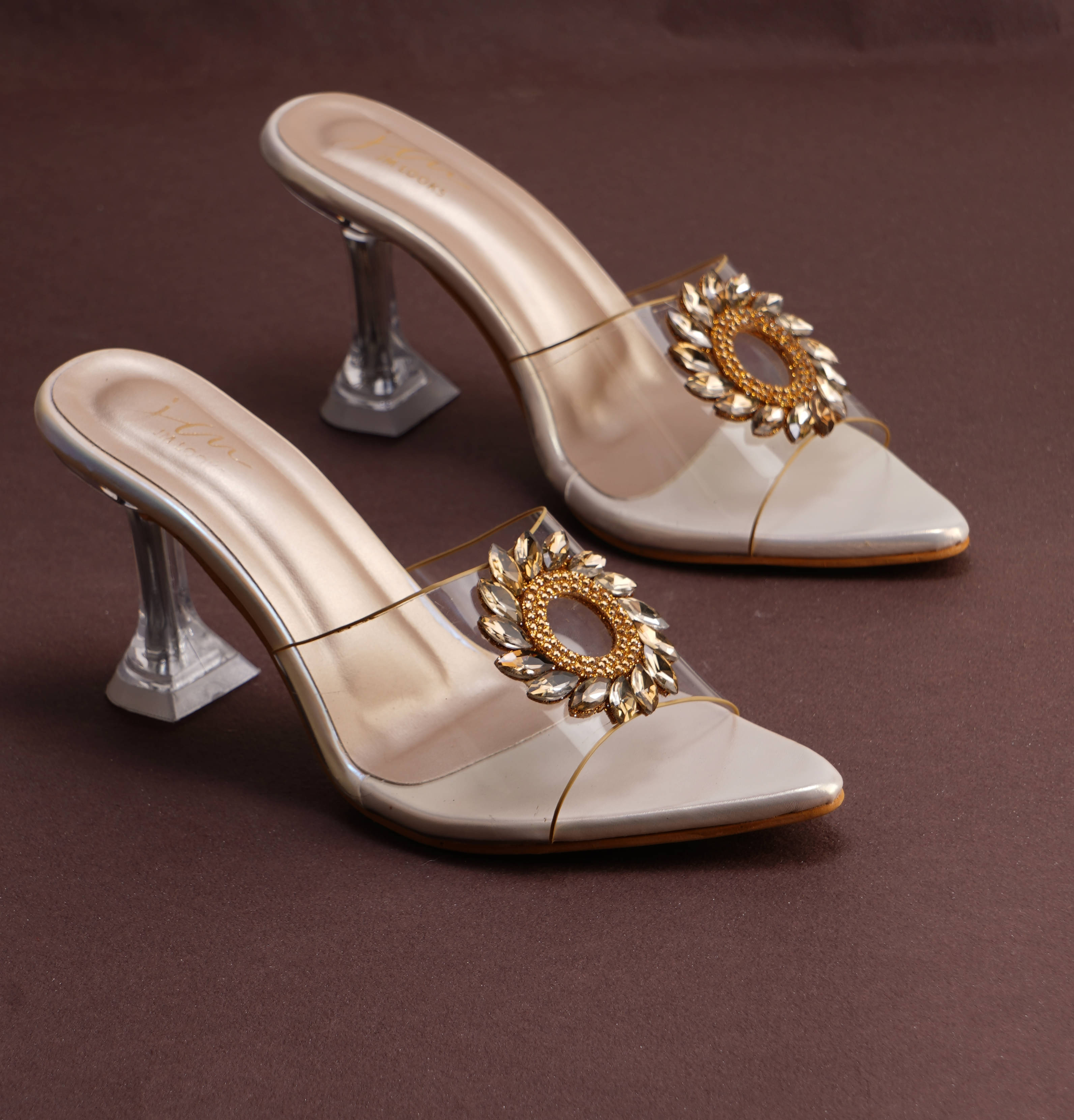 JM Looks Gold Women's Slip On Heels     			JM Looks Gold Women's Slip On Heels