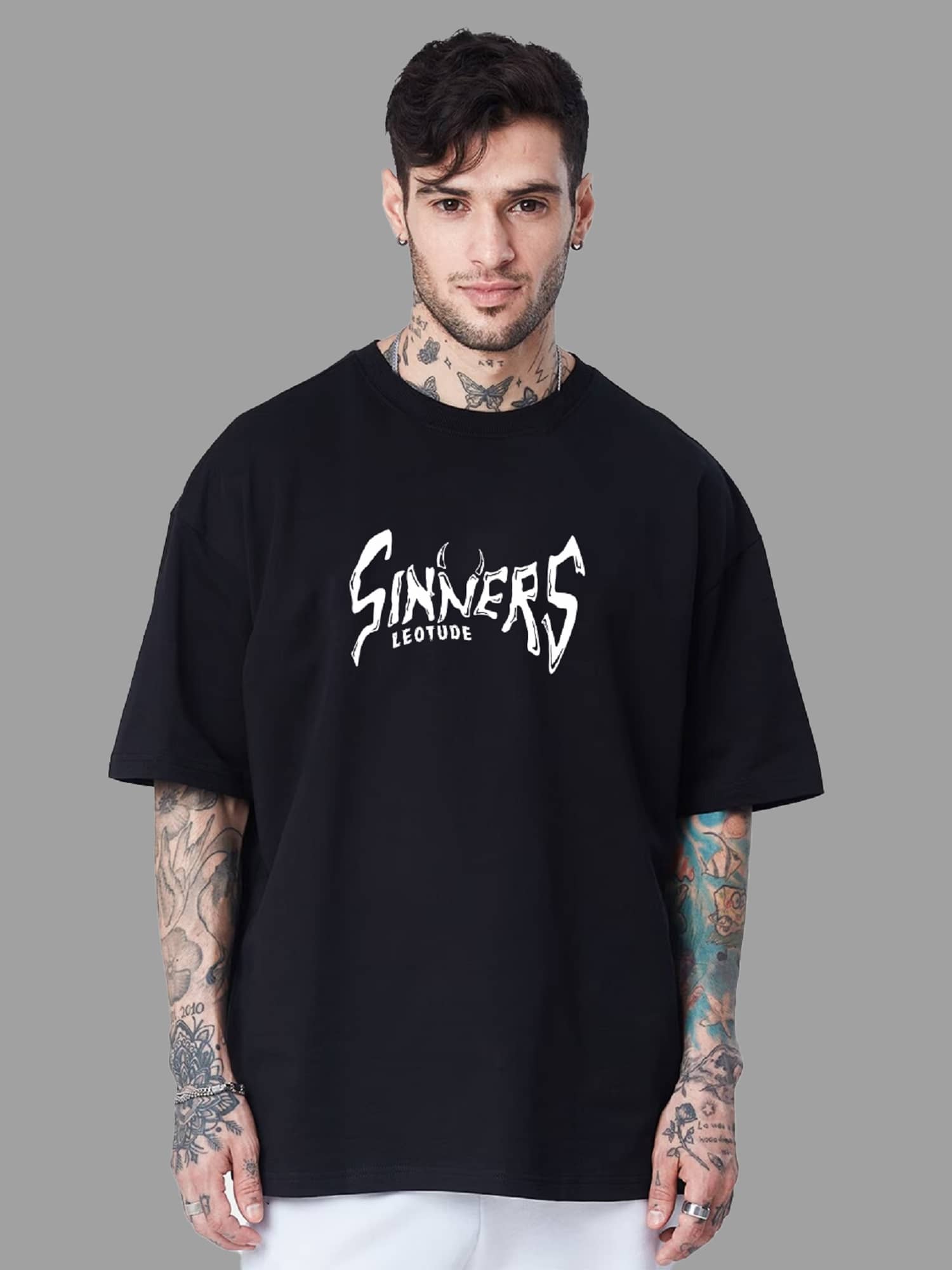 Leotude Pack of 1 Cotton Blend Oversized Fit Men's T-Shirt ( Black )