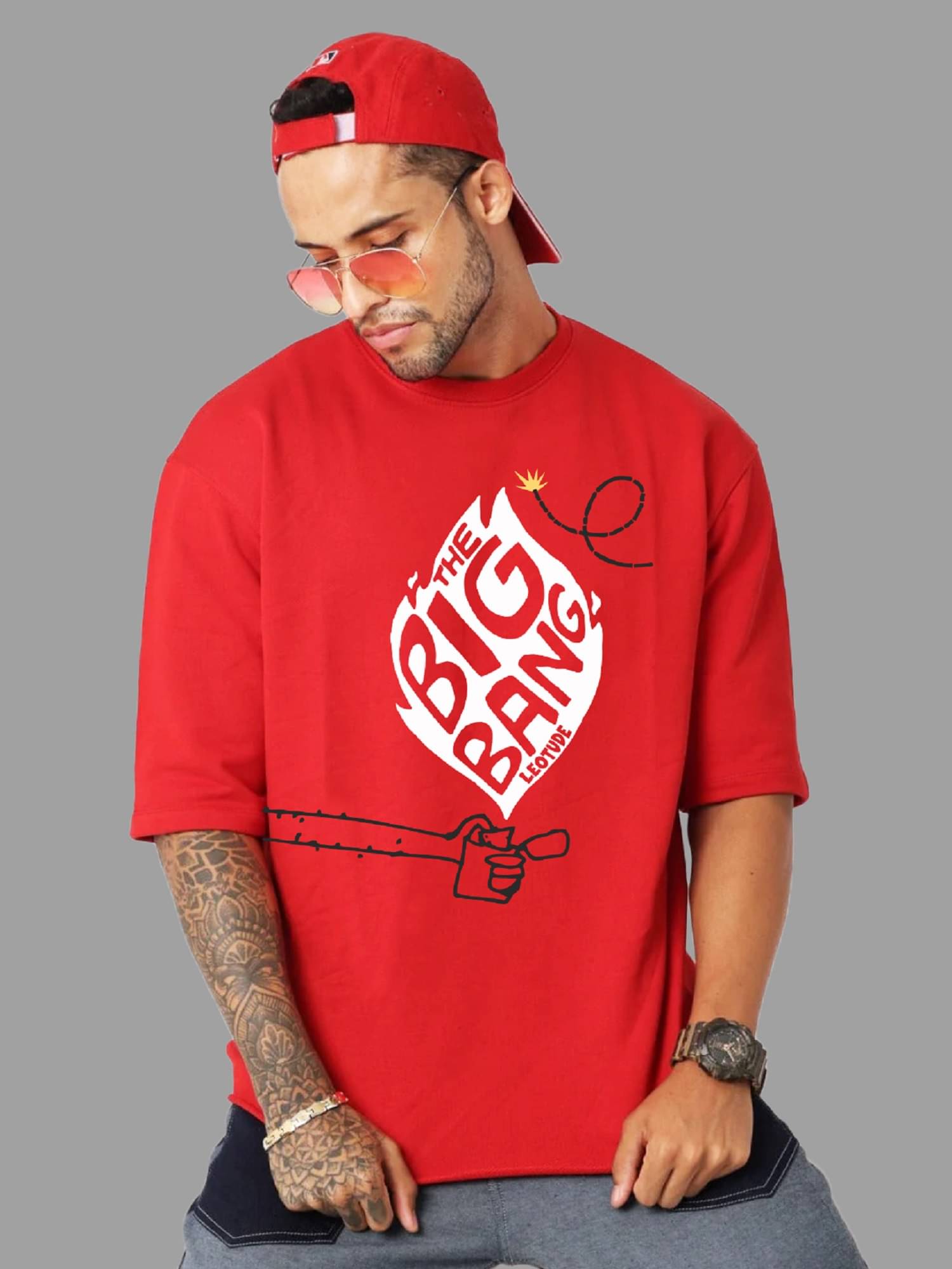     			Leotude Pack of 1 Cotton Blend Oversized Fit Men's T-Shirt ( Red )