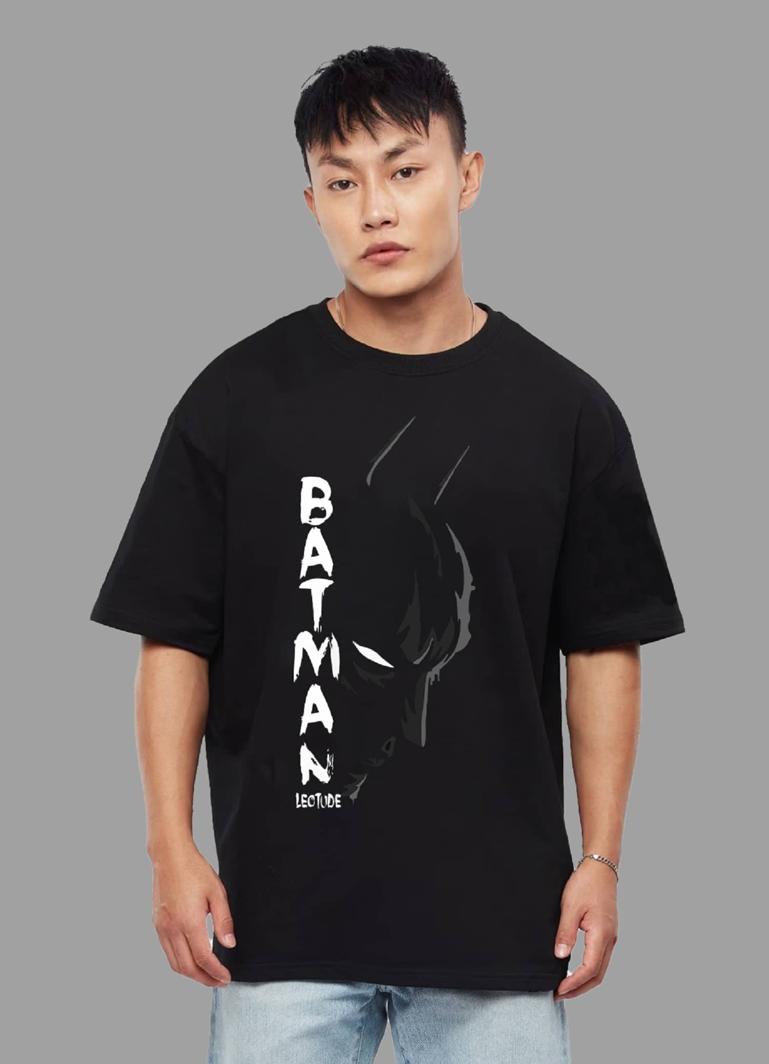 Leotude Men Cotton Blend Oversized Fit Printed T-Shirt ( Black )