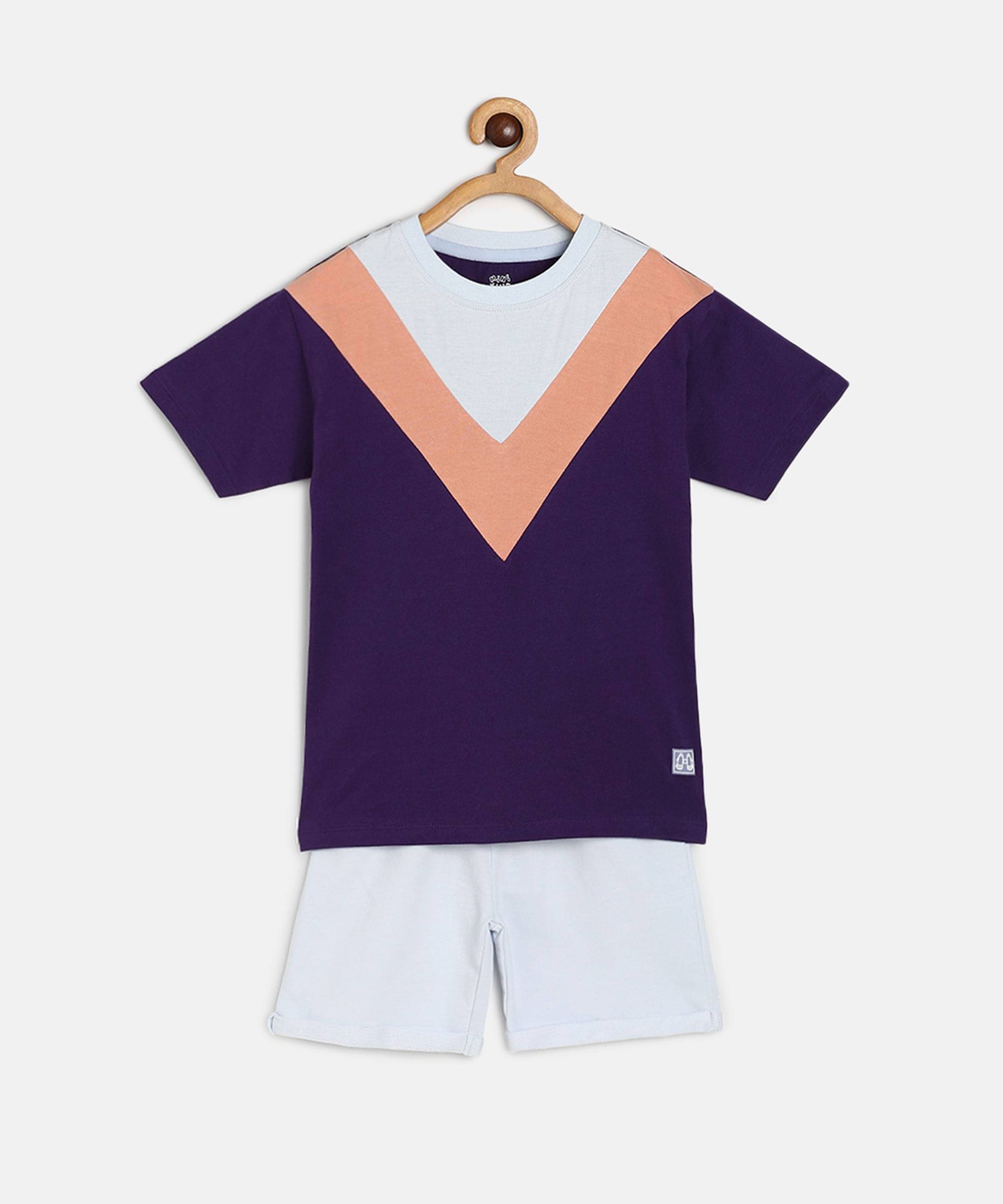     			MINI KLUB Pack of 1 Boys Cotton T-Shirt & Shorts Set ( Purple )