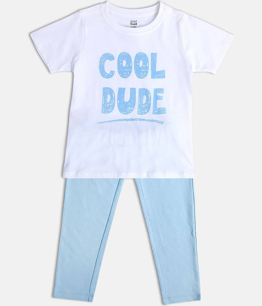 MINI KLUB Pack of 1 Boys Cotton T-Shirt & Pants Set ( White )