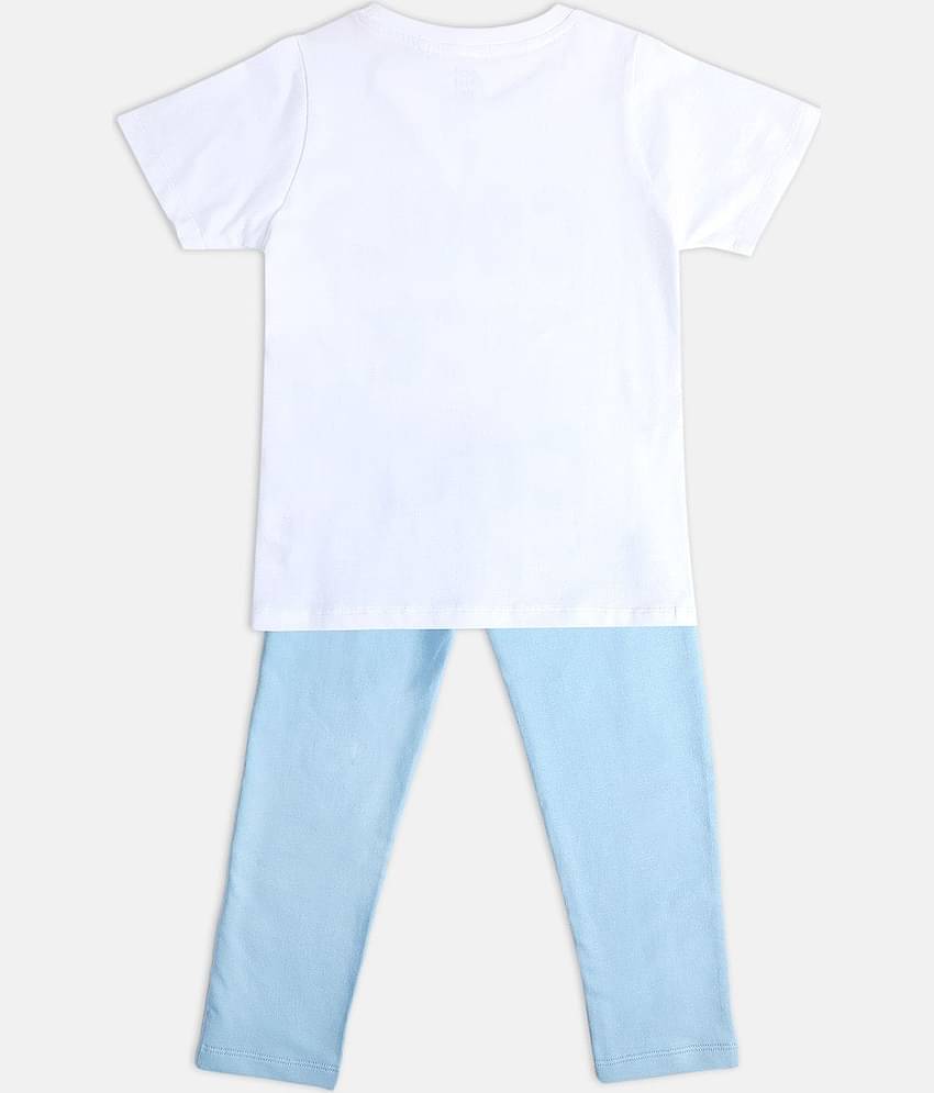 MINI KLUB Pack of 1 Boys Cotton T-Shirt & Pants Set ( White )