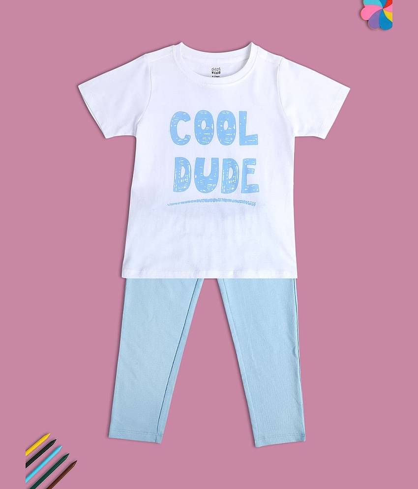MINI KLUB Pack of 1 Boys Cotton T-Shirt & Pants Set ( White )
