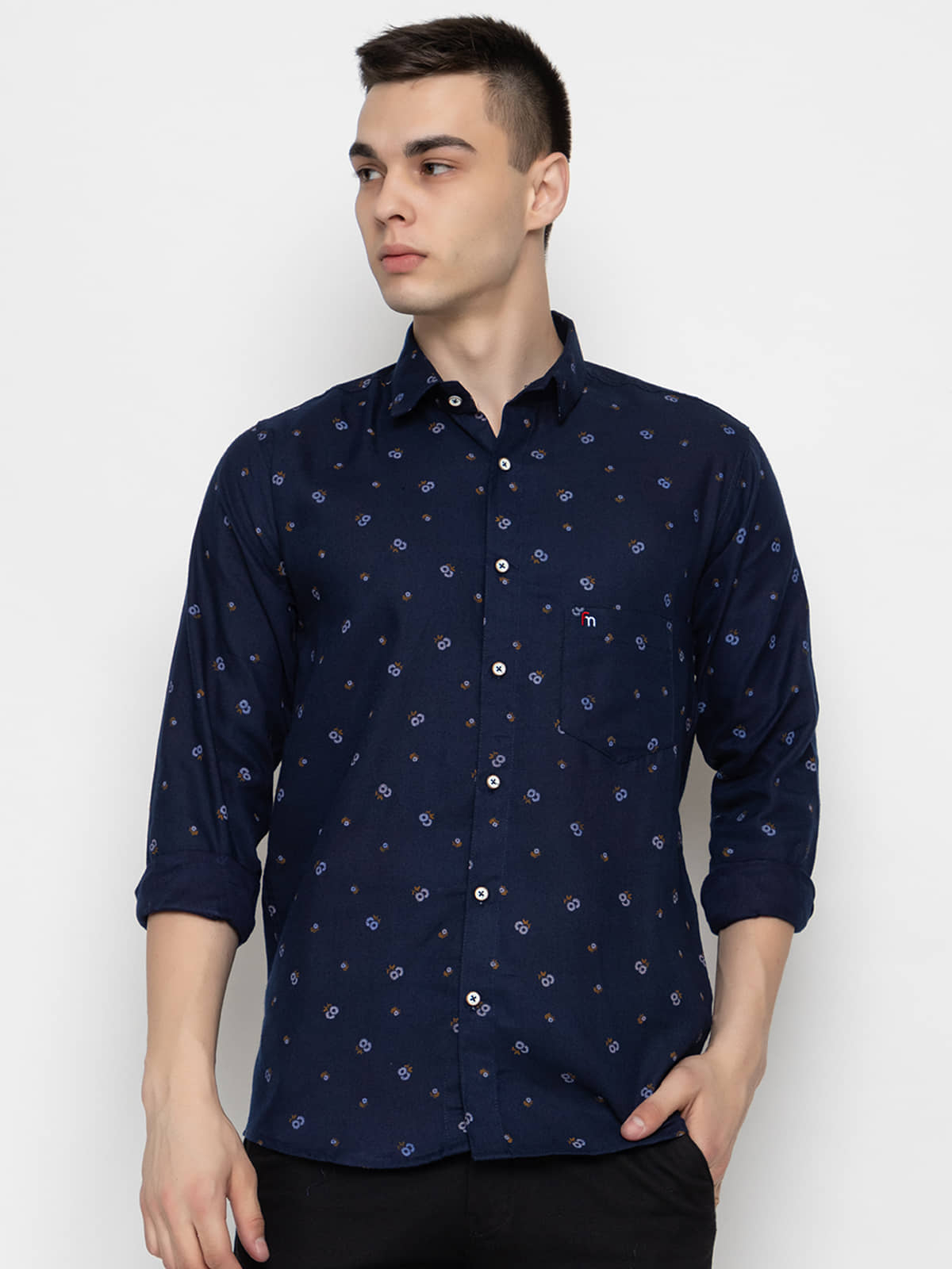 MODERNITY Cotton Blend Regular Fit Printed Full Sleeves Men's Casual Shirt - Navy ( Pack of 1 )