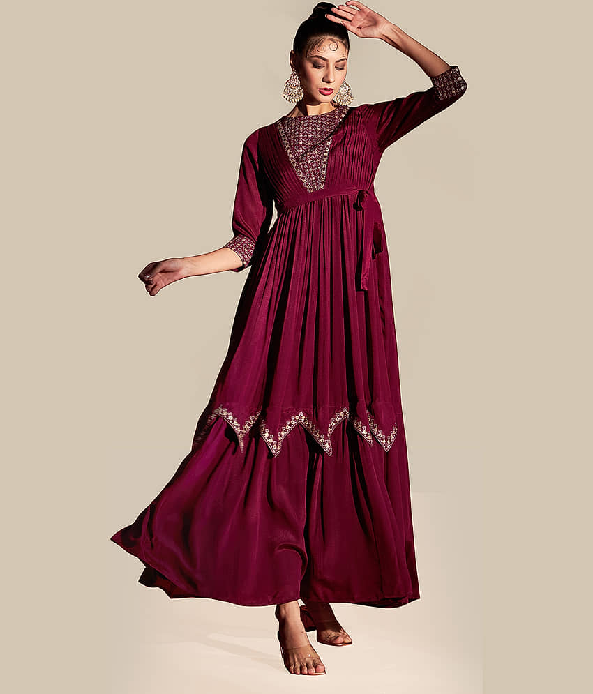 Madhuram Textiles Polyester Embroidered Anarkali Women's Kurti - Navy Blue ( Pack of 1 ) - Kurtis, Tunics | Buy online on ZillyBuy