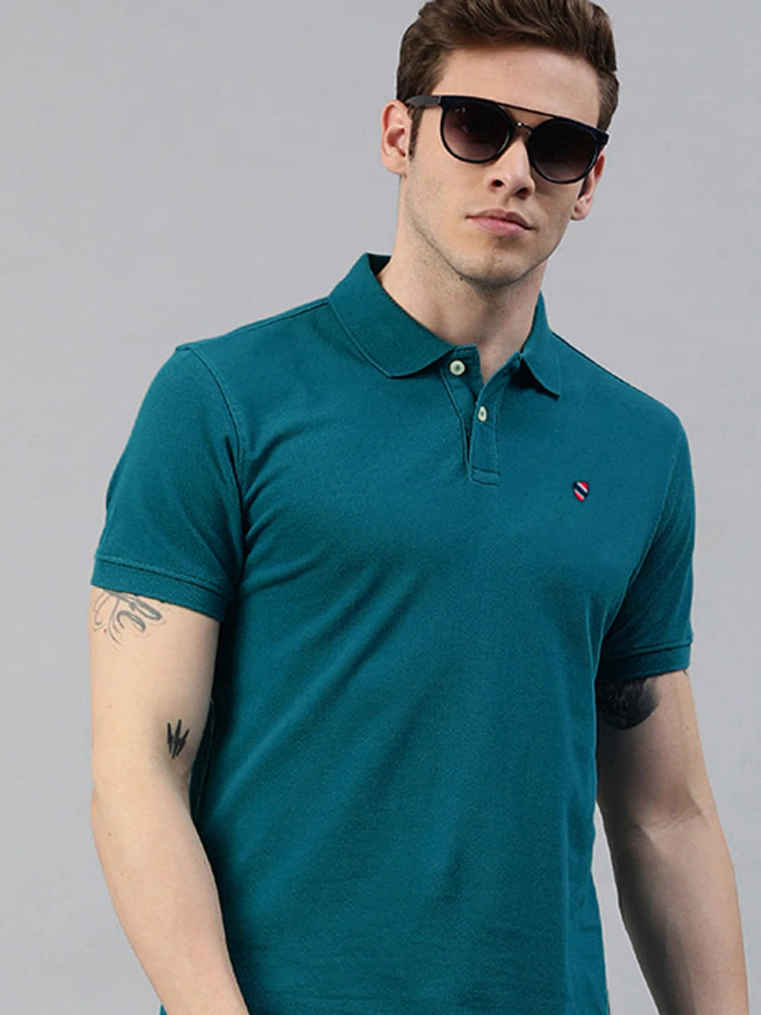 Merriment Pack of 1 Cotton Blend Regular Fit Solid Half Sleeves Men's Polo T Shirt ( Teal Blue )