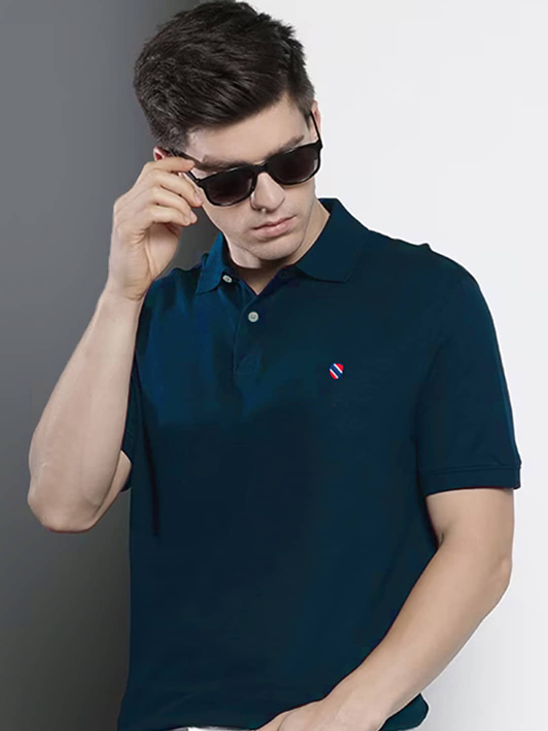 Merriment Pack of 1 Cotton Blend Regular Fit Solid Half Sleeves Men's Polo T Shirt ( Blue )