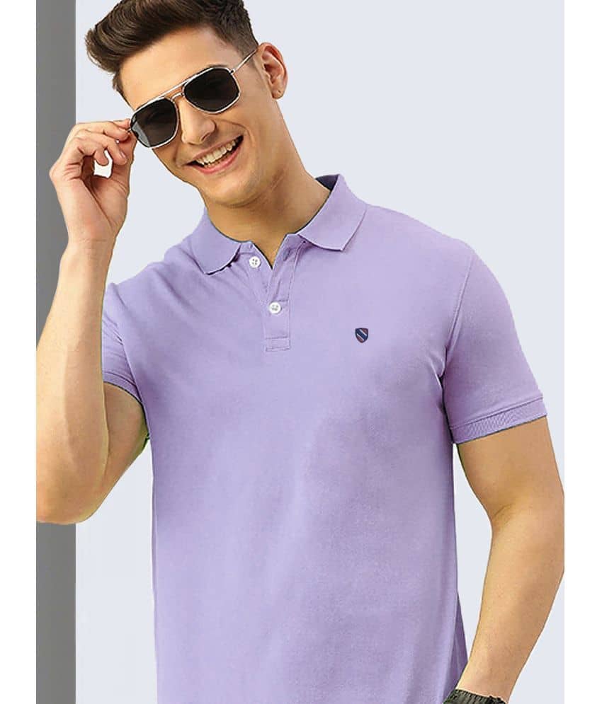 Merriment Pack of 1 Cotton Blend Regular Fit Solid Half Sleeves Men's Polo T Shirt ( Lavender )