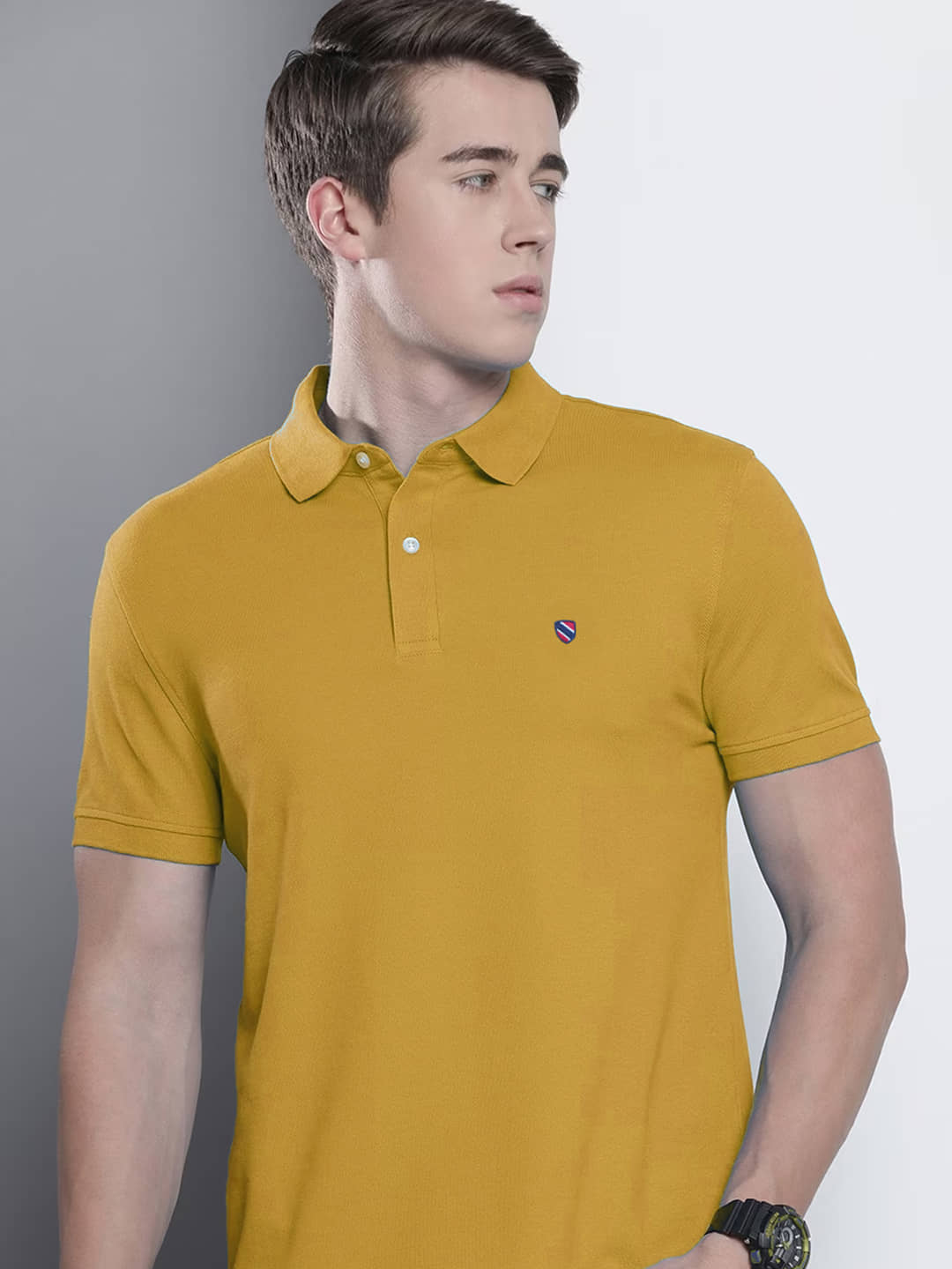 Merriment Cotton Blend Regular Fit Solid Half Sleeves Men's Polo T Shirt - Mustard ( Pack of 1 )