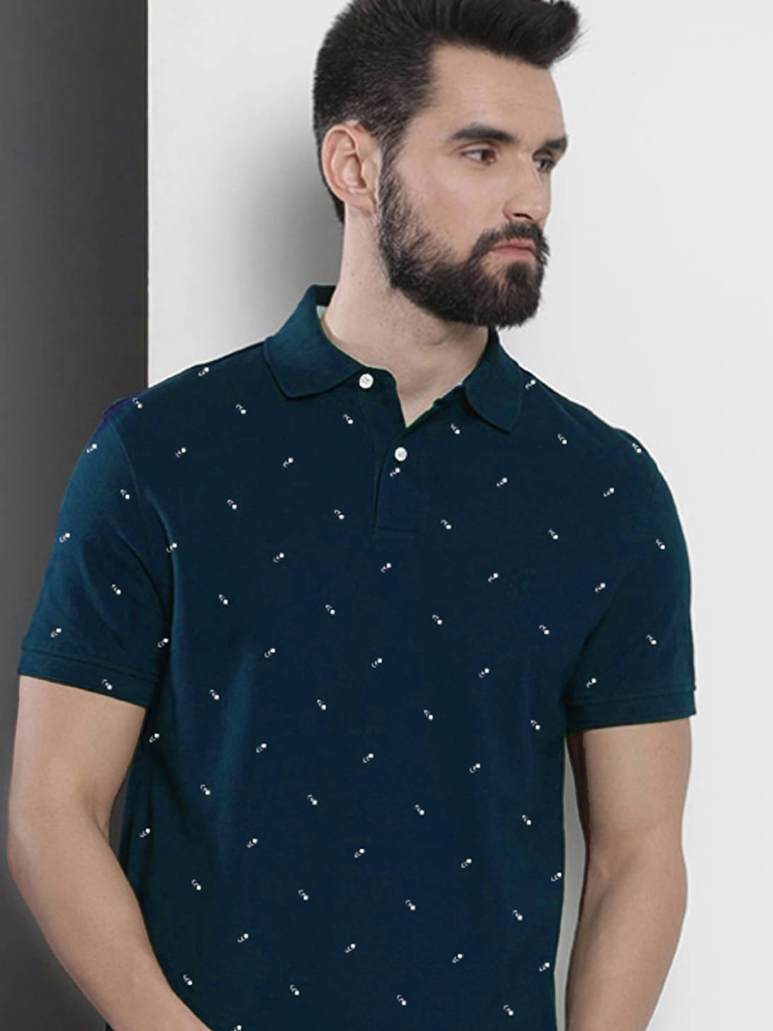 Merriment Pack of 1 Cotton Blend Regular Fit Printed Half Sleeves Men's Polo T Shirt ( Blue )     			Merriment Pack of 1 Cotton Blend Regular Fit Printed Half Sleeves Men's Polo T Shirt ( Blue )