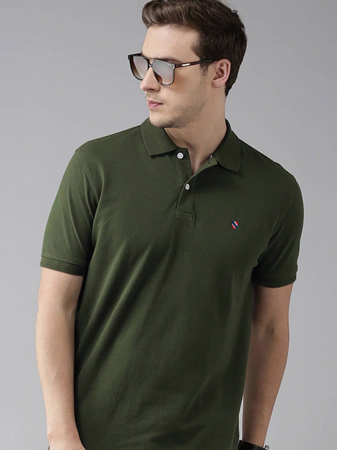 Merriment Pack of 1 Cotton Blend Regular Fit Solid Half Sleeves Men's Polo T Shirt ( Olive Green )