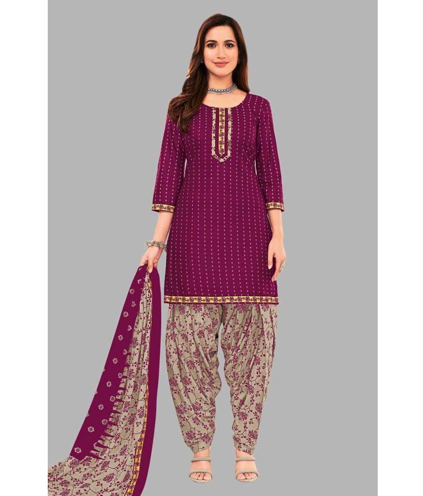 shree jeenmata collection Cotton Printed Kurti With Patiala Women's Stitched Salwar Suit - Purple ( Pack of 1 ) shree jeenmata collection Cotton Printed Kurti With Patiala Women's Stitched Salwar Suit - Purple ( Pack of 1 )