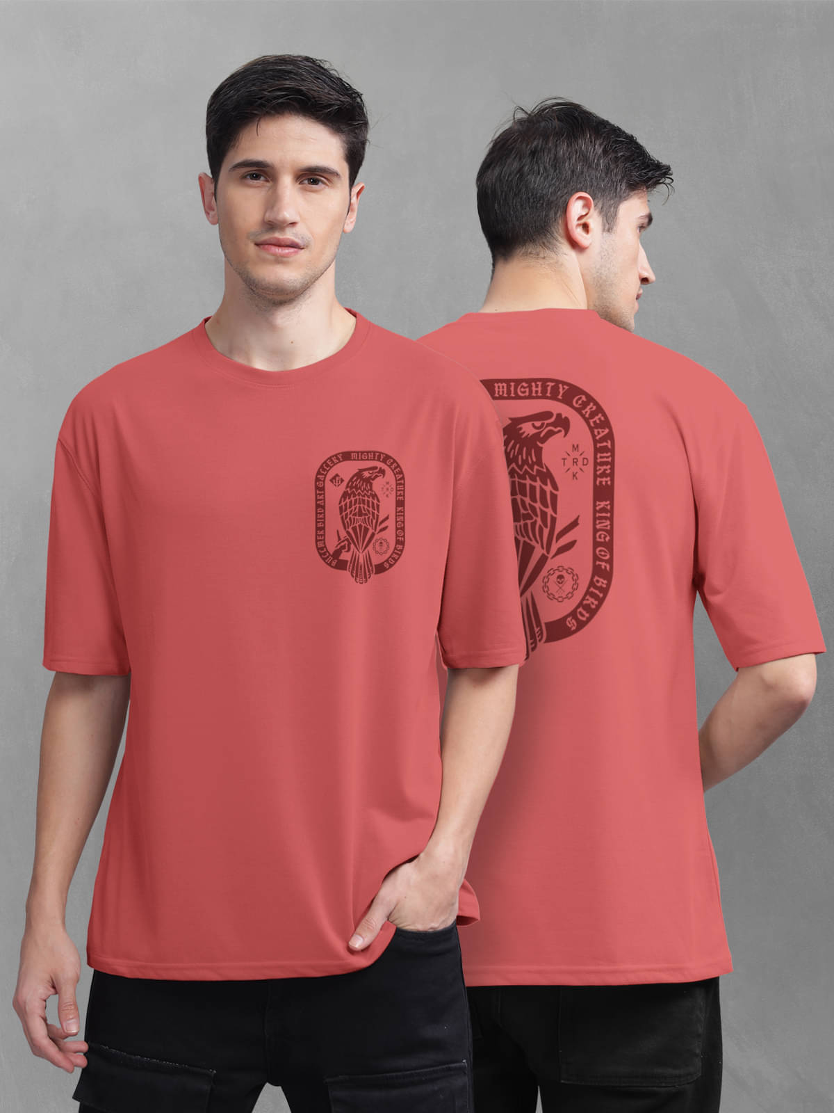     			BULLMER Pack of 1 Cotton Blend Oversized Fit Men's T-Shirt ( Red )