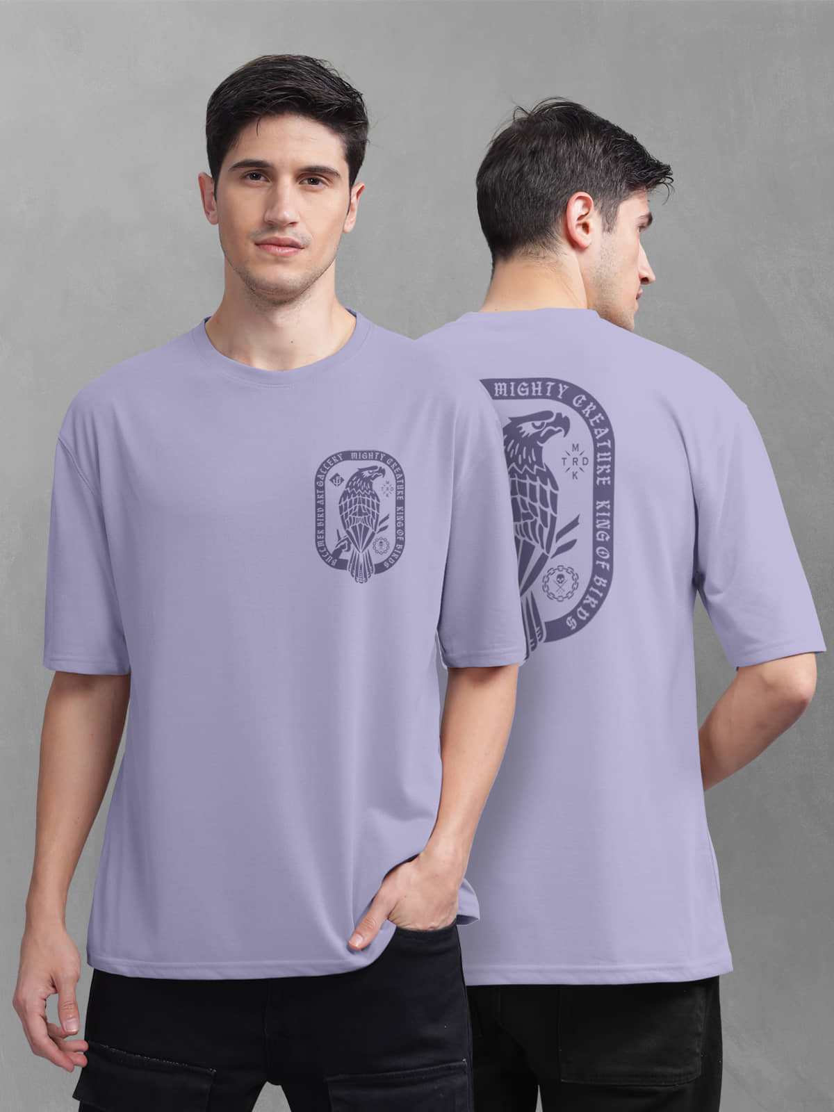 BULLMER Pack of 1 Cotton Blend Oversized Fit Men's T-Shirt ( Lavender )