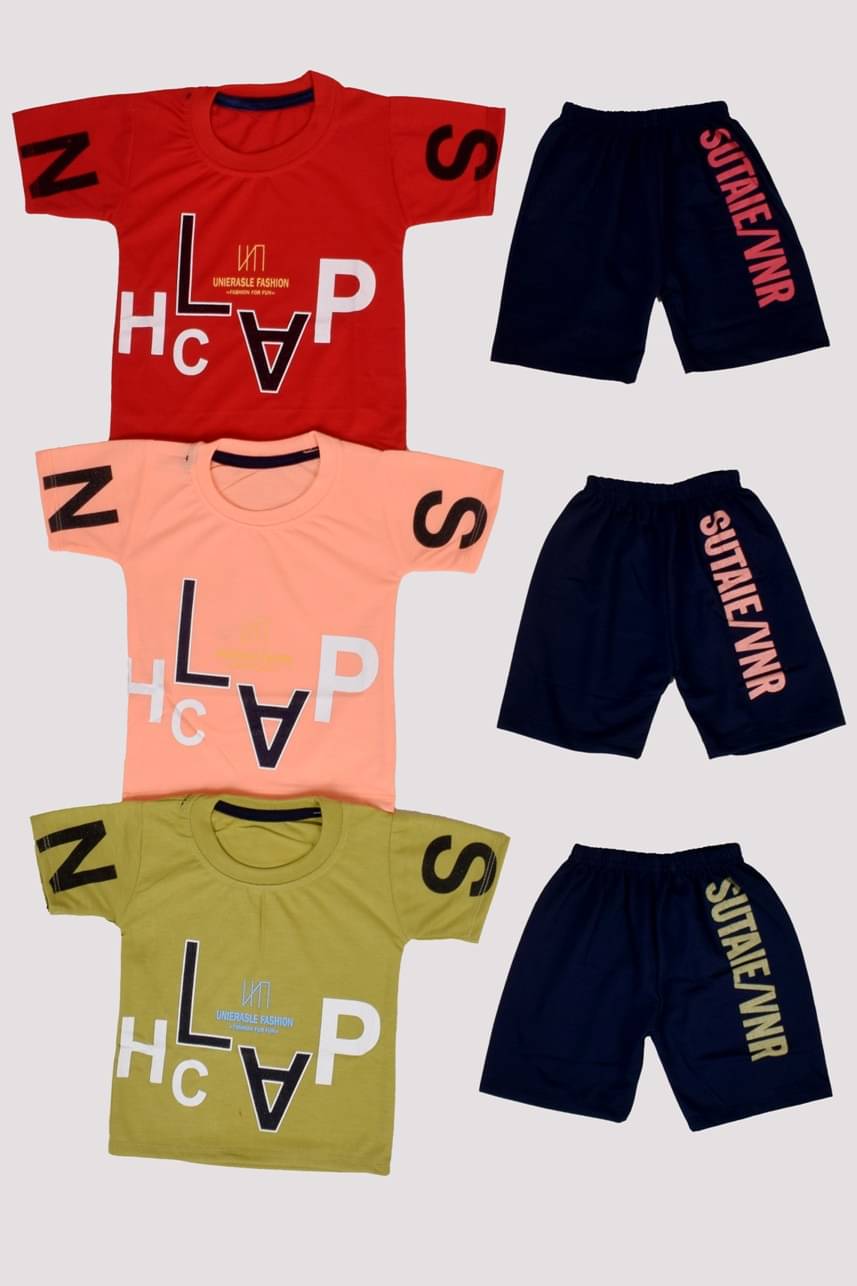 DIAMOND EXPORTER Pack of 3 Boys Cotton Blend T-Shirt & Capris Set ( Multicolor ) DIAMOND EXPORTER Pack of 3 Boys Cotton Blend T-Shirt & Capris Set ( Multicolor )