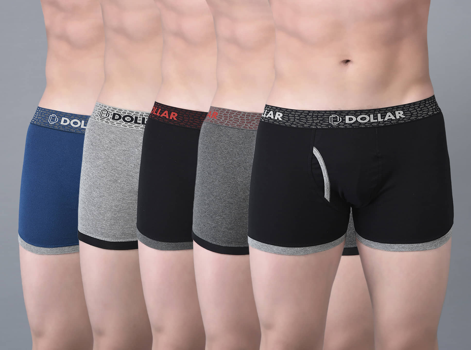 Dollar Bigboss Men's Pack of 5 Solid Combed Cotton Trunk With Contoured Pouch Support (Colour May Vary)