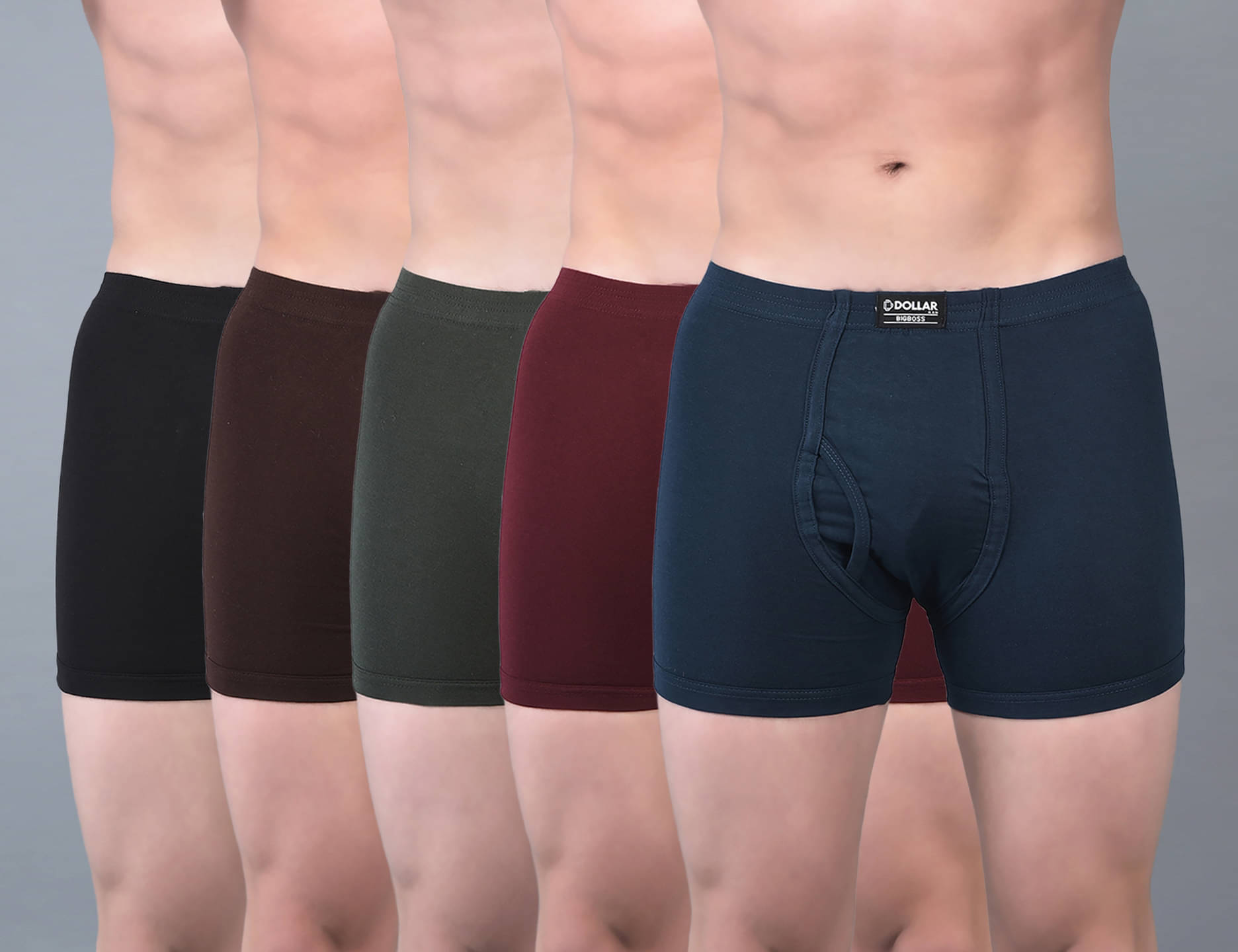 Dollar Bigboss Men's Pack of 5 Solid Combed Cotton Trunk With Plush-Backed Waistband (Colour May Vary) Dollar Bigboss Men's Pack of 5 Solid Combed Cotton Trunk With Plush-Backed Waistband (Colour May Vary)
