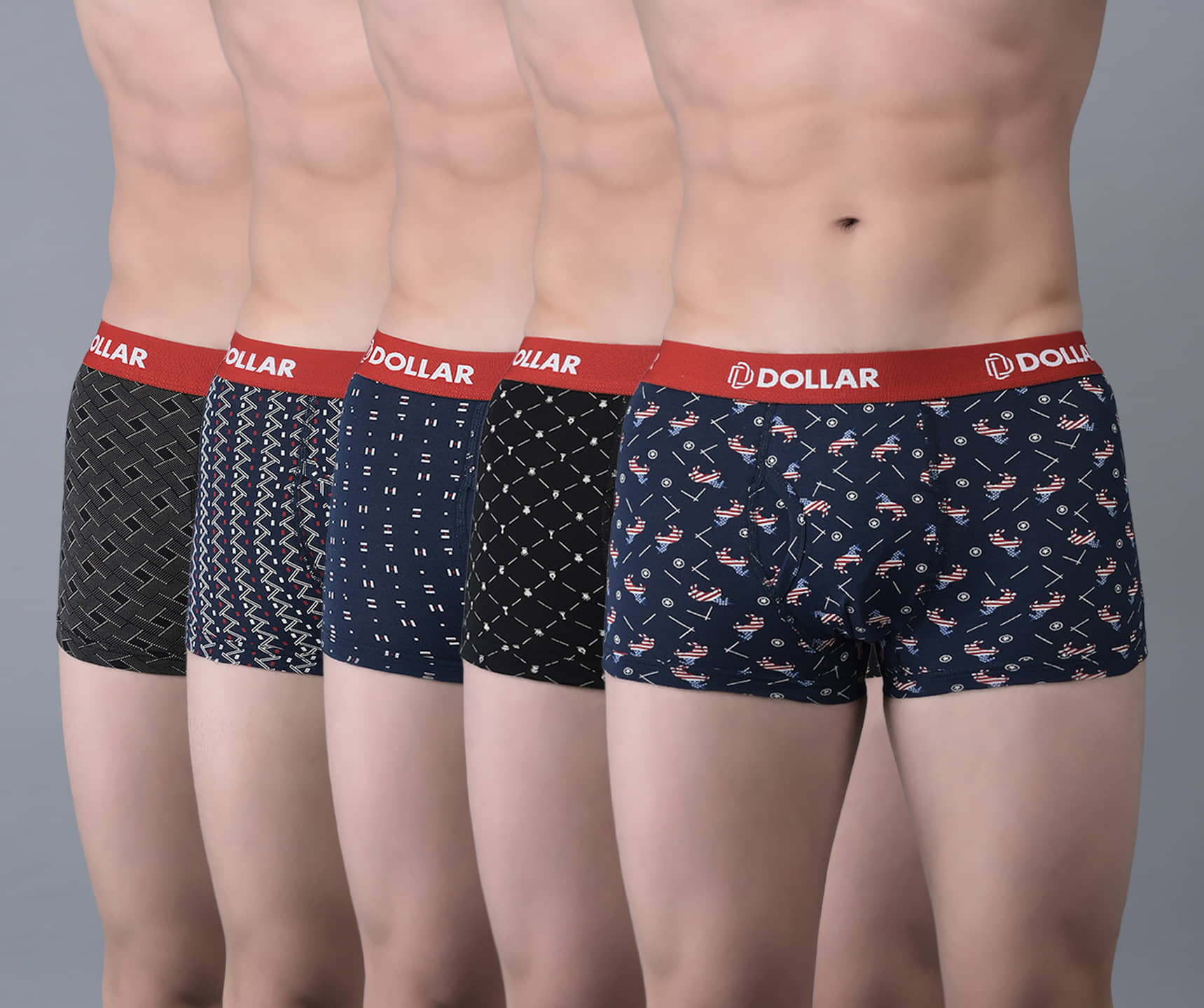 Dollar Bigboss Men's Pack of 5 Combed Cotton Printed Trunk (Colour May Vary)