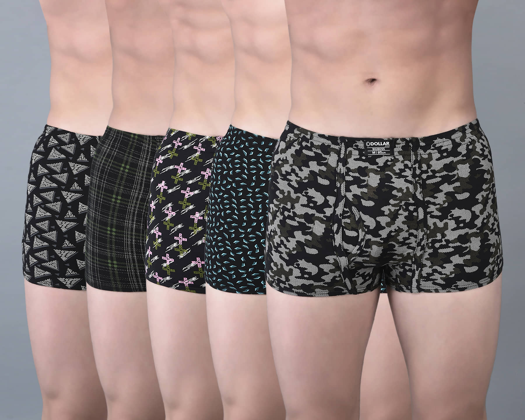 Dollar Bigboss Men's Pack of 5 Soft Combed Cotton Printed Trunk (Colour May Vary)
