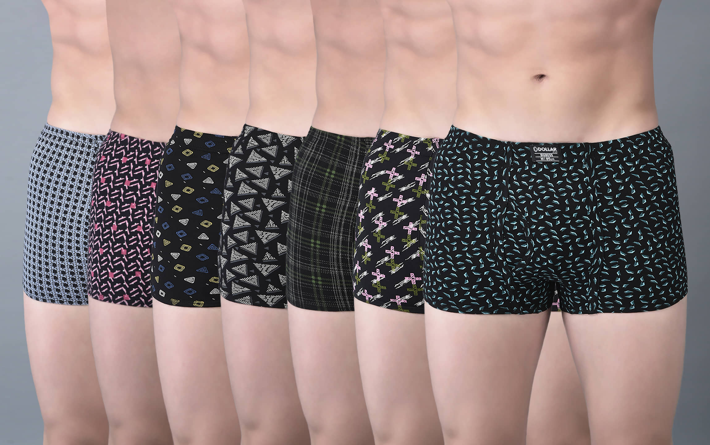 Dollar Bigboss Men's Pack of 7 Soft Combed Cotton Printed Trunk (Colour May Vary)