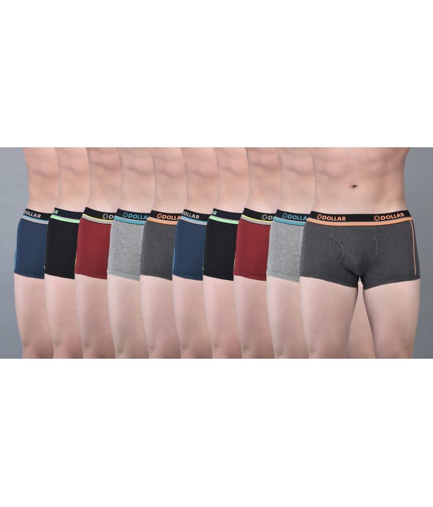 Dollar Bigboss Men's Pack of 10 Combed Cotton Solid Trunk With Illuminating Waistband Logo (Colour May Vary)