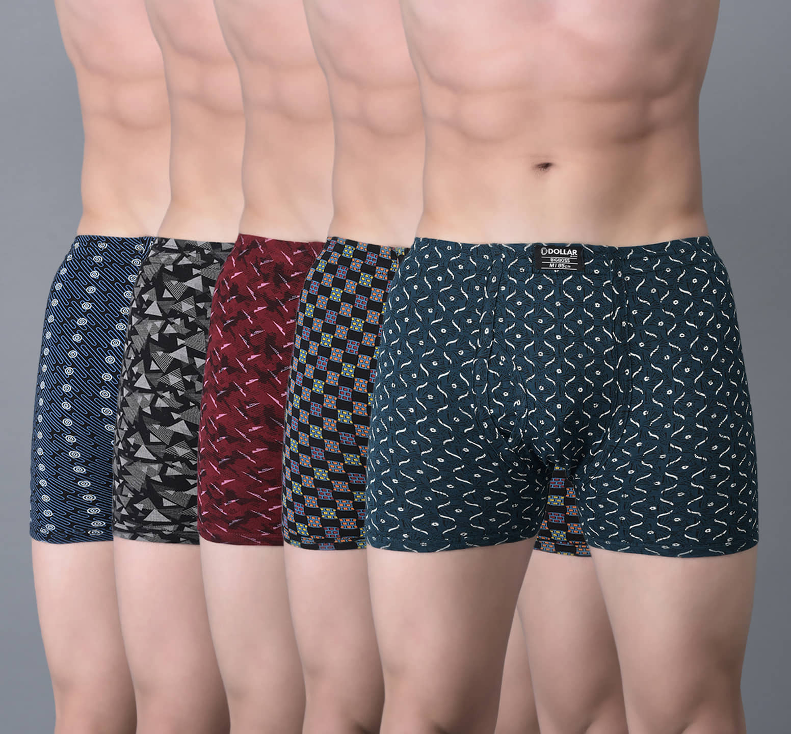 Dollar Bigboss Men's Pack of 5 Soft Combed Cotton Printed Trunk (Colour May Vary)