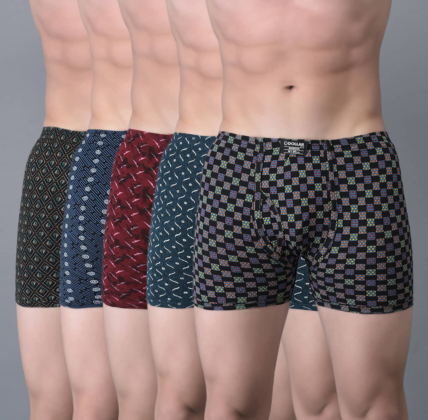 Dollar Bigboss Men's Pack of 5 Soft Combed Cotton Printed Trunk (Colour May Vary)