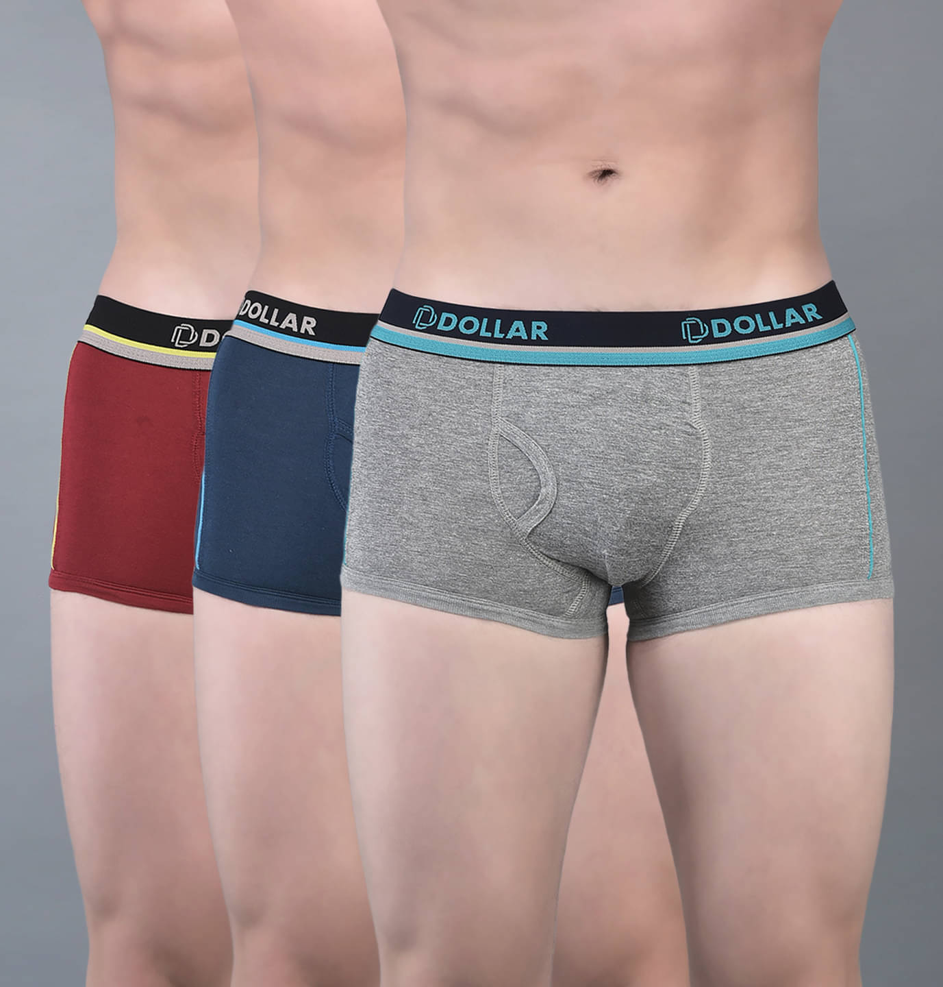     			Dollar Bigboss Men's Pack of 3 Combed Cotton Solid Trunk With Illuminating Waistband Logo (Colour May Vary)