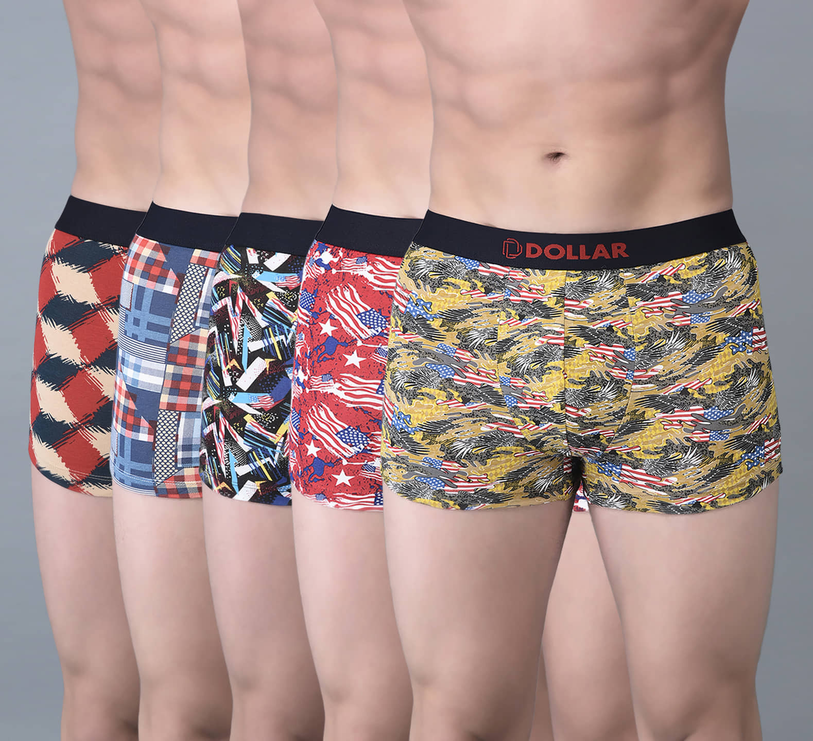 Dollar Bigboss Men's Pack of 5 Printed Trendy Trunk Formulated With Combed Cotton and Spandex Fabric (Colour May Vary)