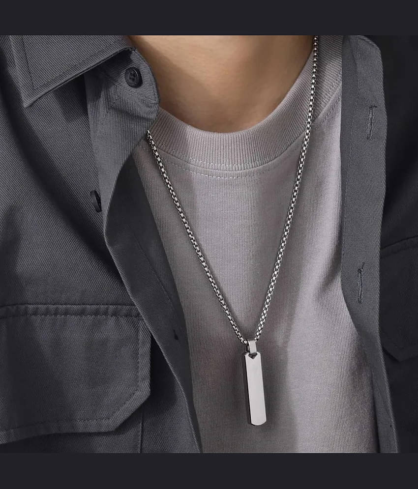 Fashion Frill Silver Chain For Men Stainless Steel Bar Pendant Silver Chain Pendant For Men Boys Love Gifts Mens Jewellery
