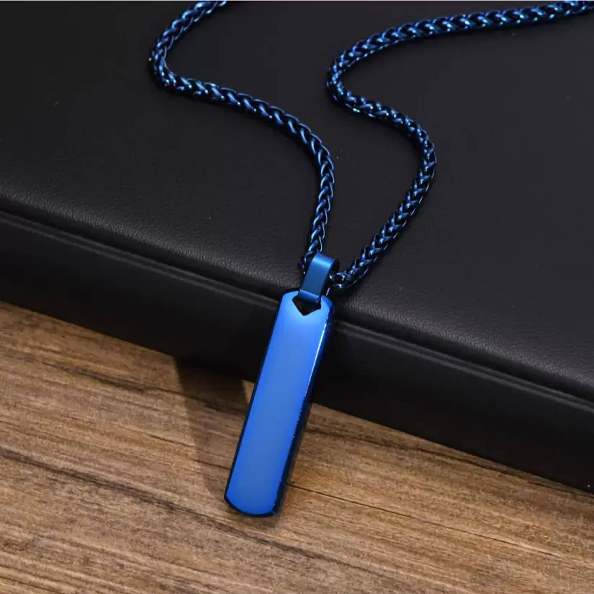 Fashion Frill Silver Chain For Men Stainless Steel Bar Pendant Blue Silver Chain Pendant For Men Boys Love Gifts Mens Jewellery