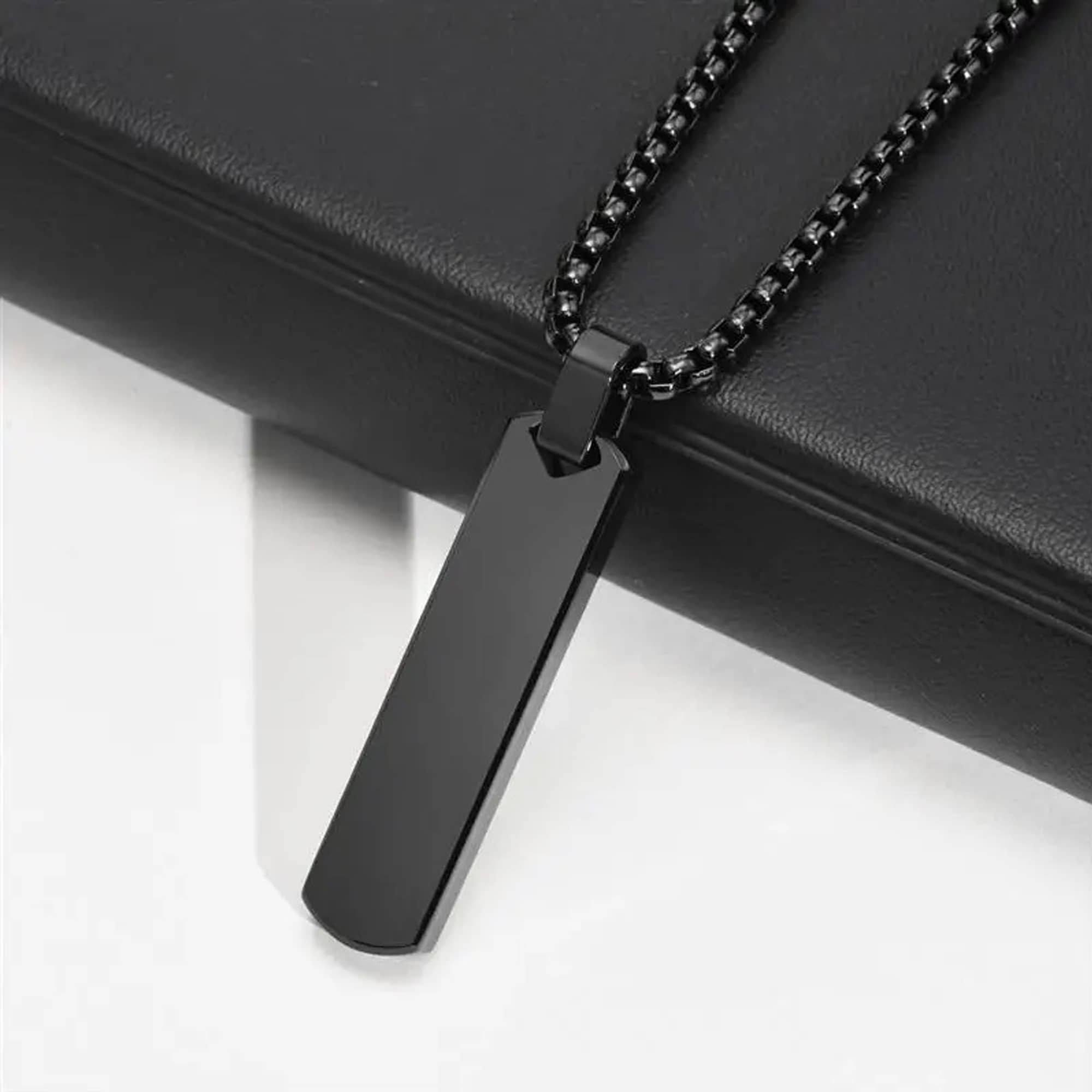 Fashion Frill Silver Chain For Men Stainless Steel Bar Pendant Black Silver Chain Pendant For Men Boys Love Gifts Mens Jewellery
