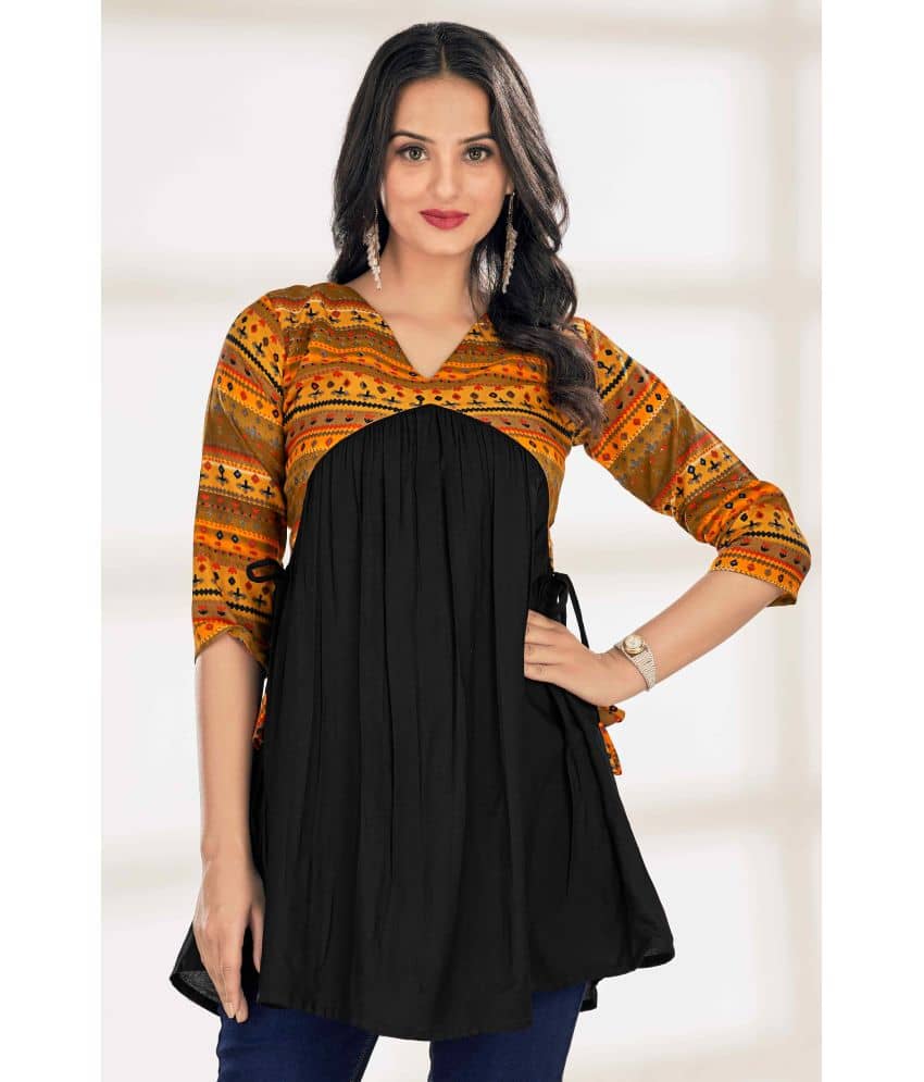 Glomee Women's Rayon A-Line Top ( Black )
