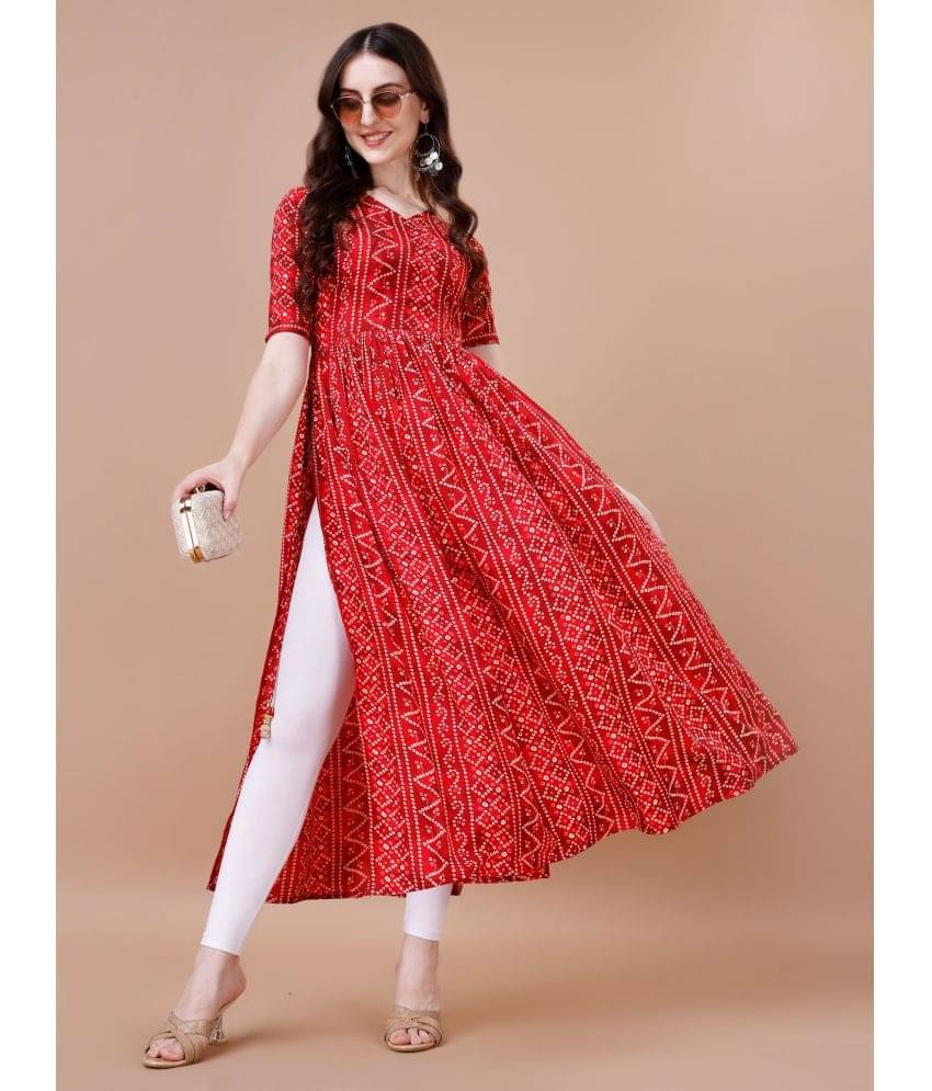 Glomee Rayon Printed Nayra Women's Kurti - Maroon ( Pack of 1 ) Glomee Rayon Printed Nayra Women's Kurti - Maroon ( Pack of 1 )