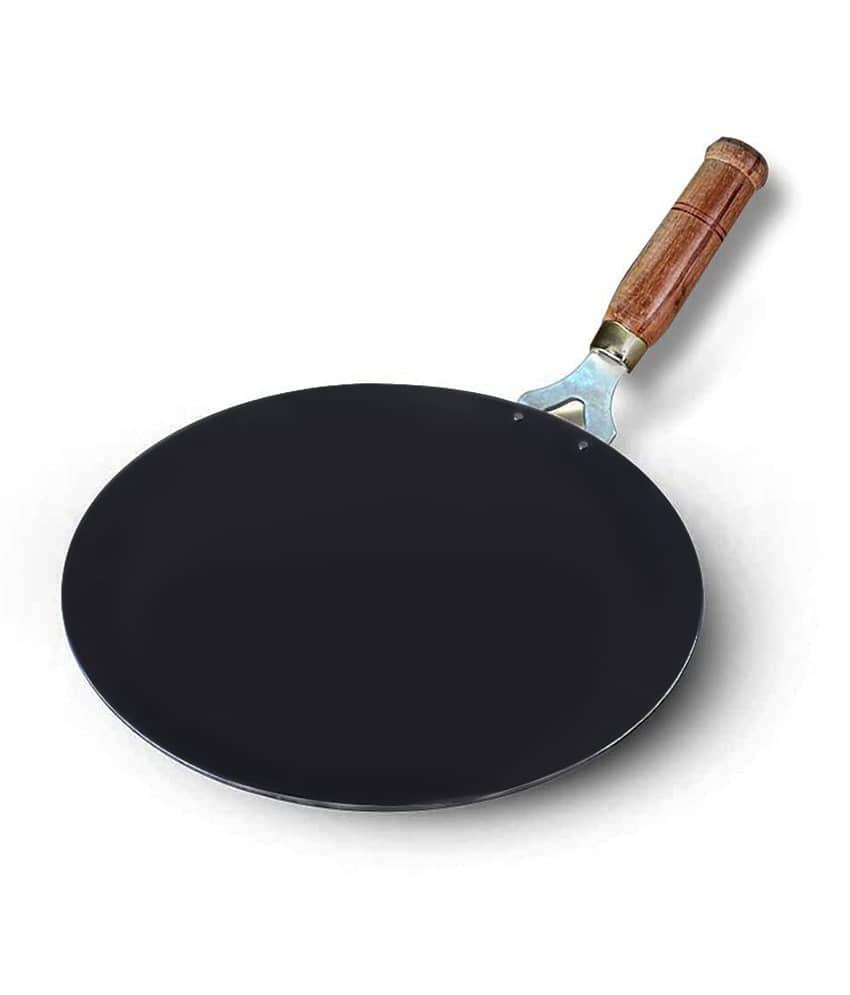 Ms Pure Iron/Loha Black Roti Tawa With Wooden Handle No-11 (Dia-11 Inches,) - Cookware | Buy online on ZillyBuy