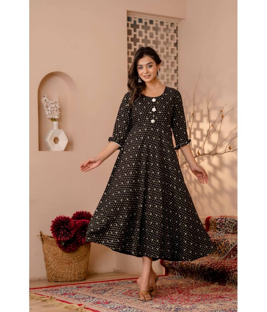 Kapadia Rayon Printed Anarkali Women's Kurti - Black ( Pack of 1 ) - Kurtis, Tunics | Buy online on ZillyBuy