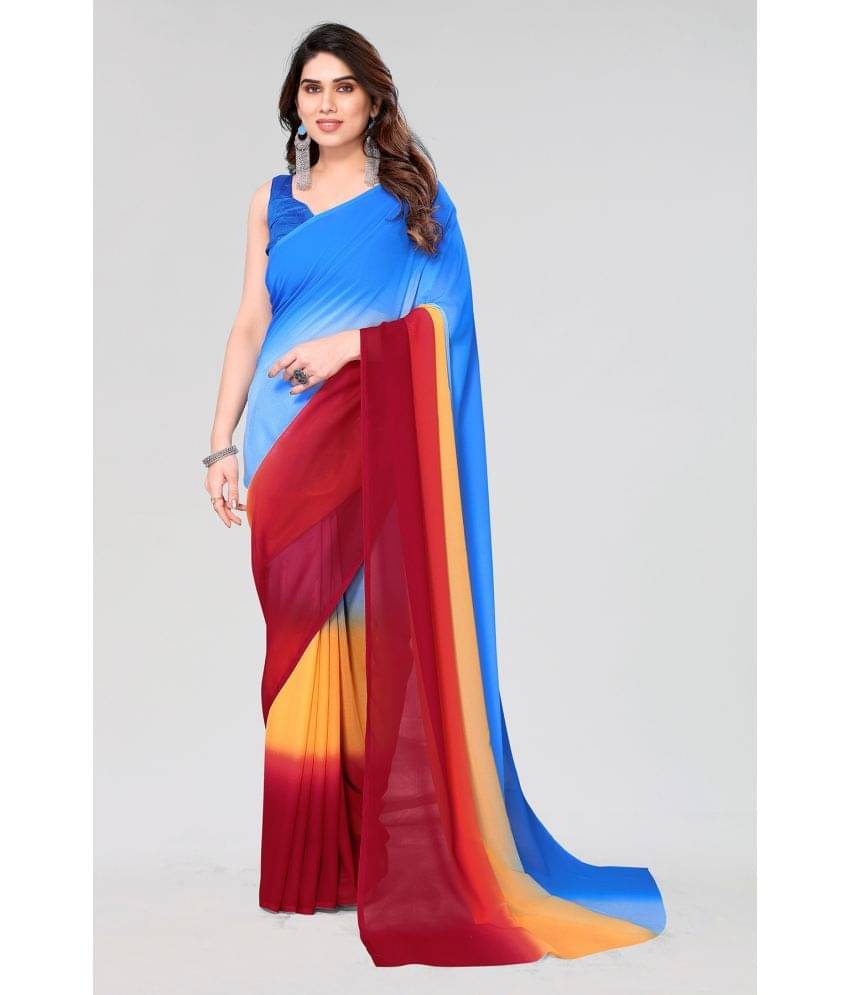 Kashvi Sarees Georgette Colorblock Saree With Unstitched Blouse Piece ( Blue ) Kashvi Sarees Georgette Colorblock Saree With Unstitched Blouse Piece ( Blue )