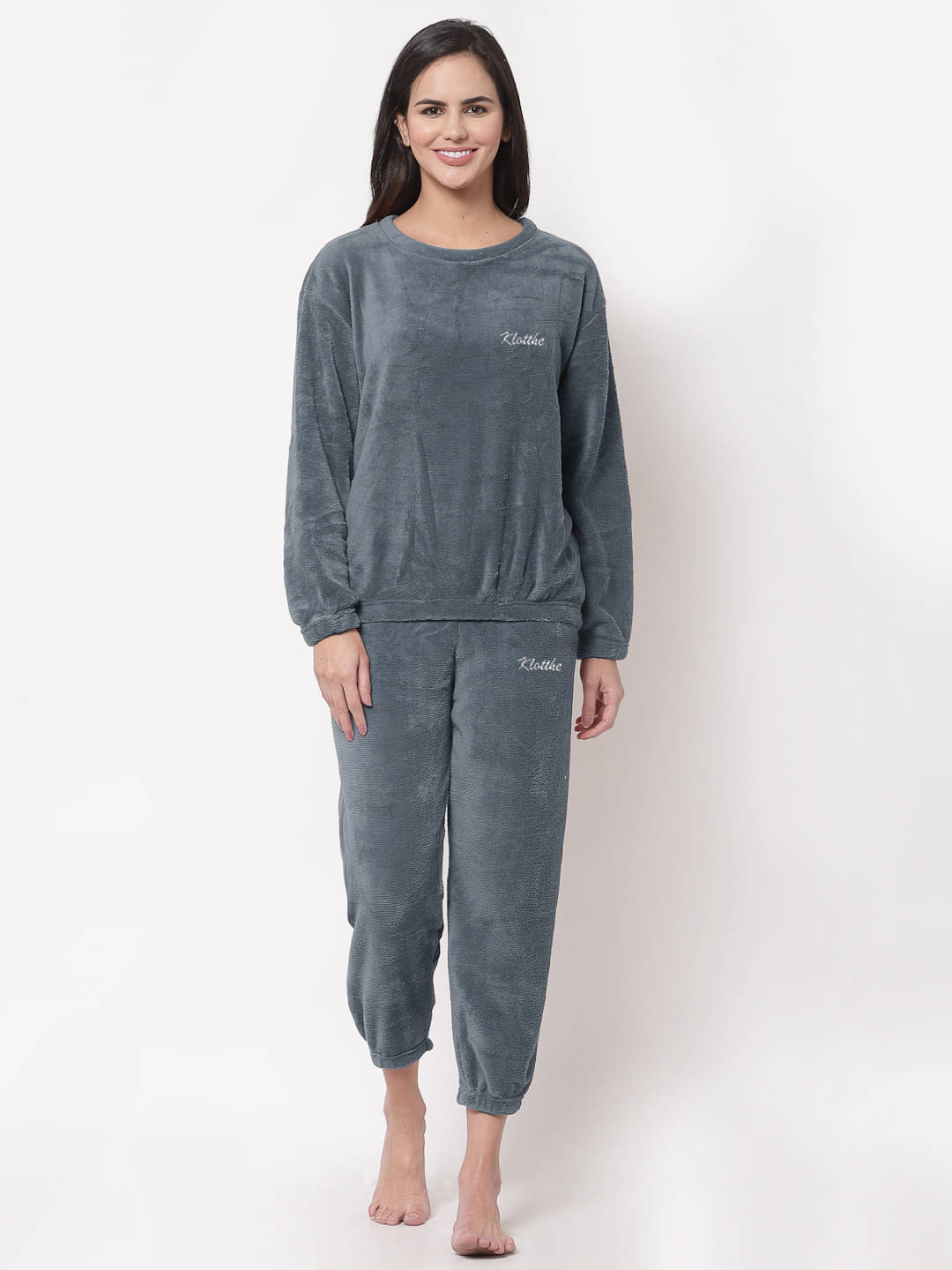 Klotthe Grey Woollen Women's Nightwear Nightsuit Sets ( Pack of 1 ) Klotthe Grey Woollen Women's Nightwear Nightsuit Sets ( Pack of 1 )