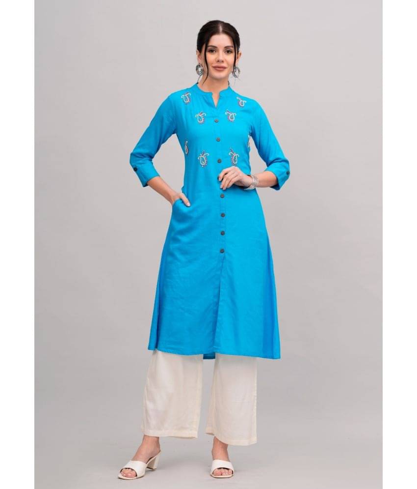     			MAUKA Rayon Embellished Kurti With Palazzo Women's Stitched Salwar Suit - Blue ( Pack of 1 )